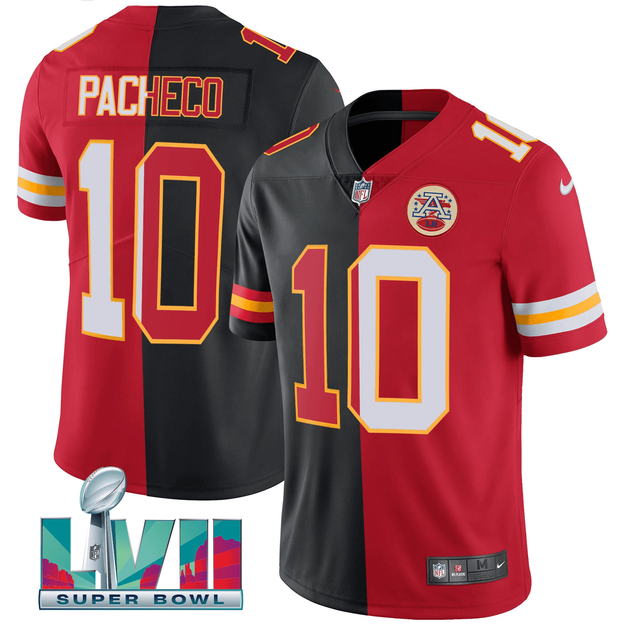Isiah Pacheco Men's Kansas City Chiefs Super Bowl LVII Vapor Player Split Red-Black Jersey - All Stitched