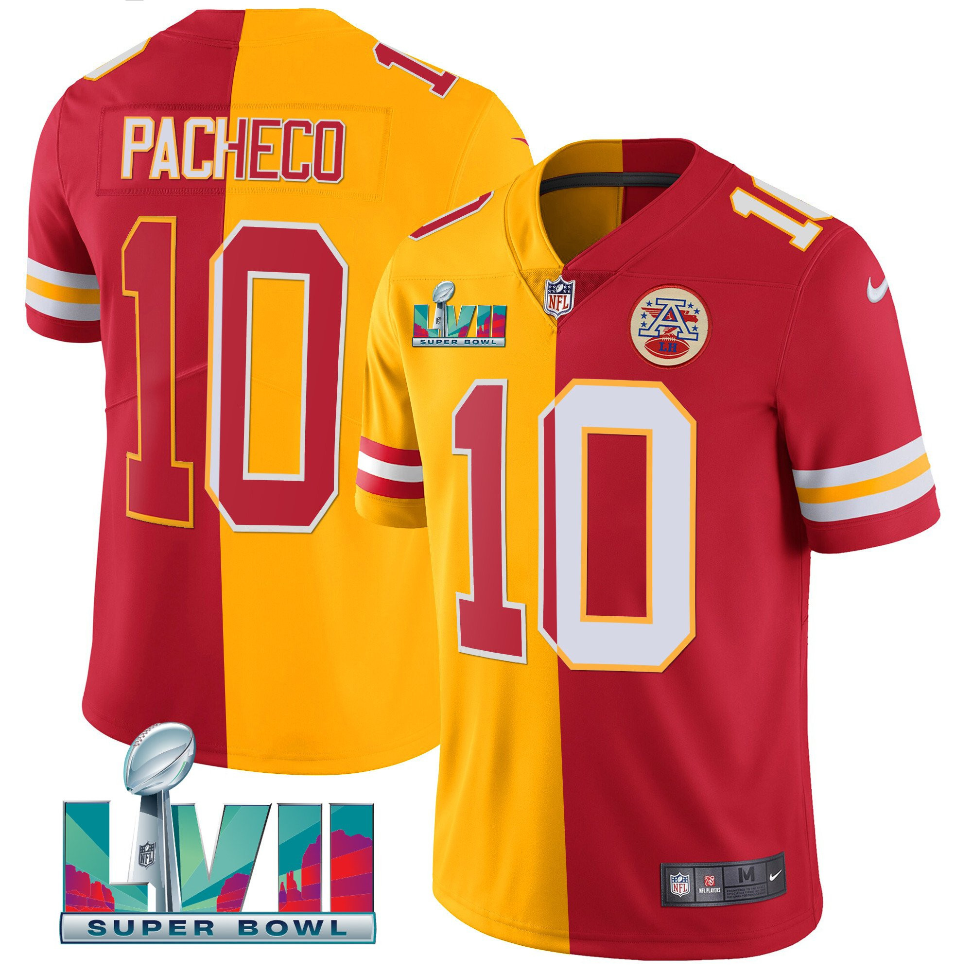 Isiah Pacheco Men's Kansas City Chiefs Super Bowl LVII Vapor Player Split Red-Gold Jersey - All Stitched