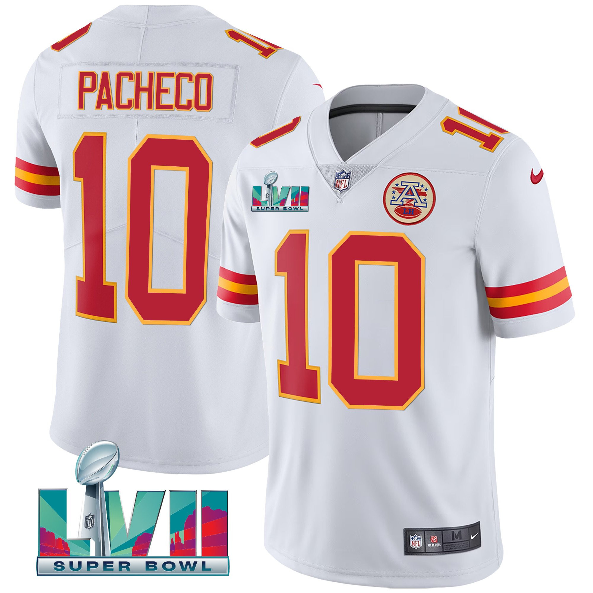 Isiah Pacheco Men's Kansas City Chiefs Super Bowl LVII Vapor Player White Jersey - All Stitched