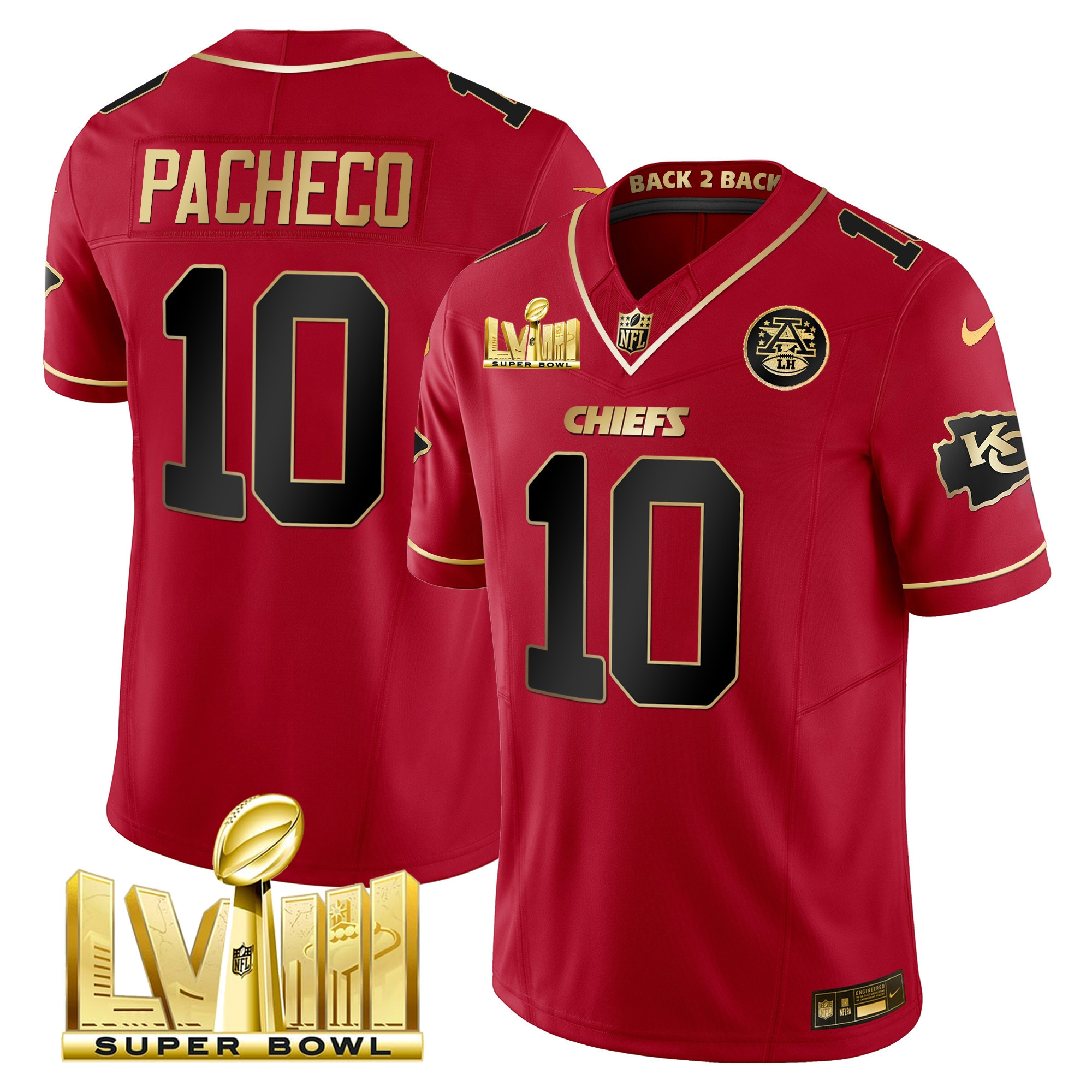 Isiah Pacheco Men's Kansas City Chiefs Super Bowl LVIII & Back 2 Back Gold Patch Vapor Red Special Jersey - All Stitched