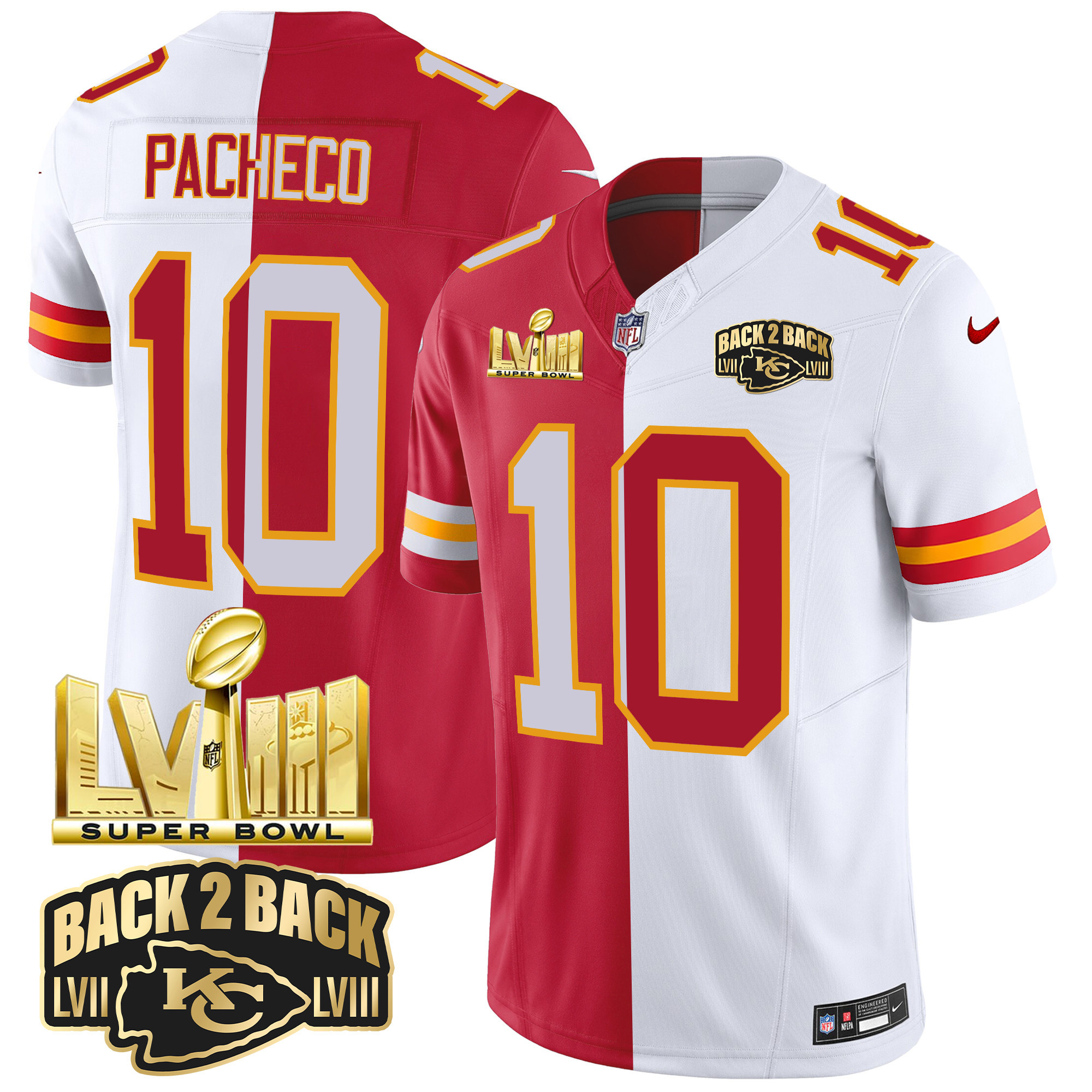 Isiah Pacheco Men's Kansas City Chiefs Super Bowl LVIII & Back 2 Back Gold Patch Vapor Split Jersey - All Stitched