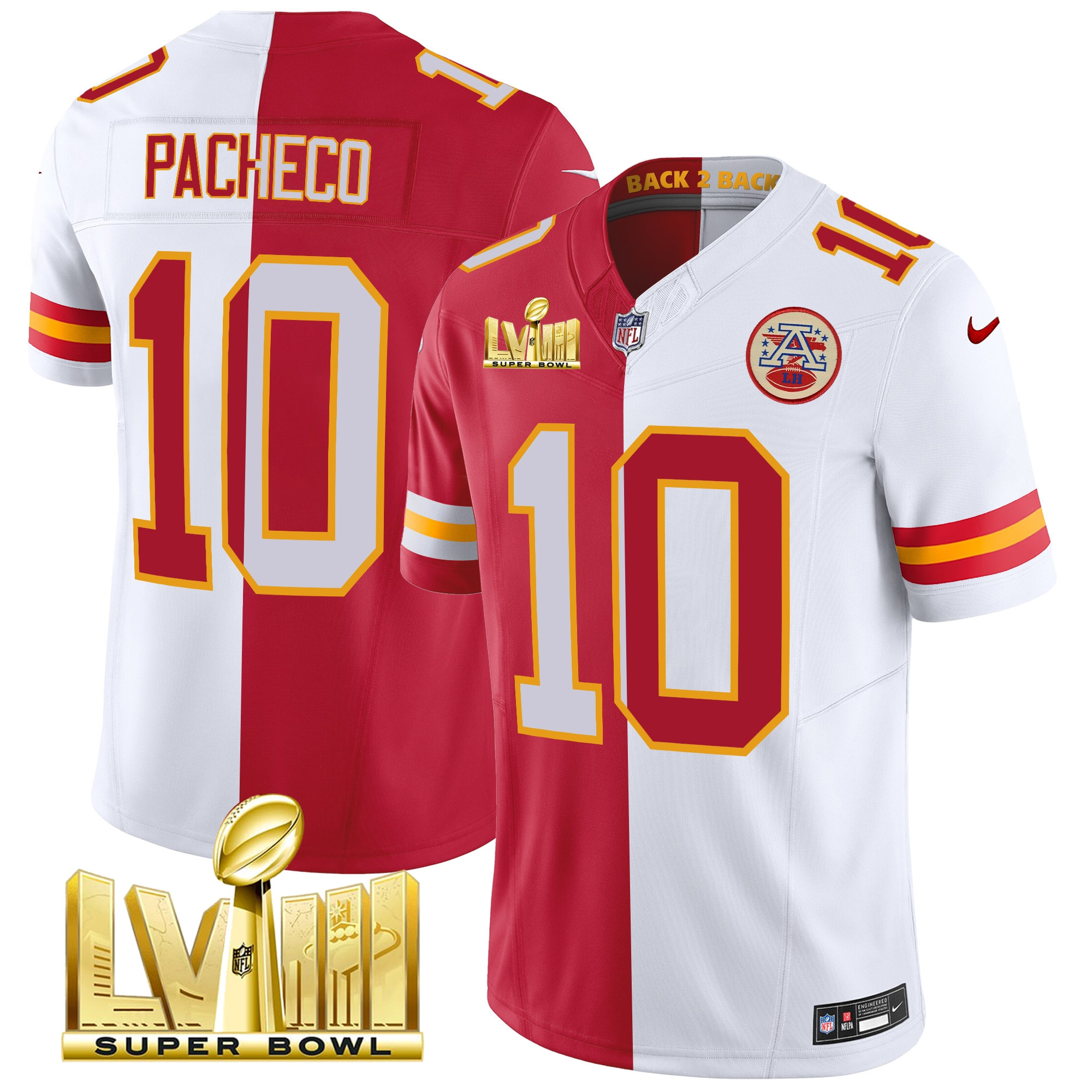 Isiah Pacheco Men's Kansas City Chiefs Super Bowl LVIII & Back 2 Back Gold Patch Vapor Split Jersey - All Stitched