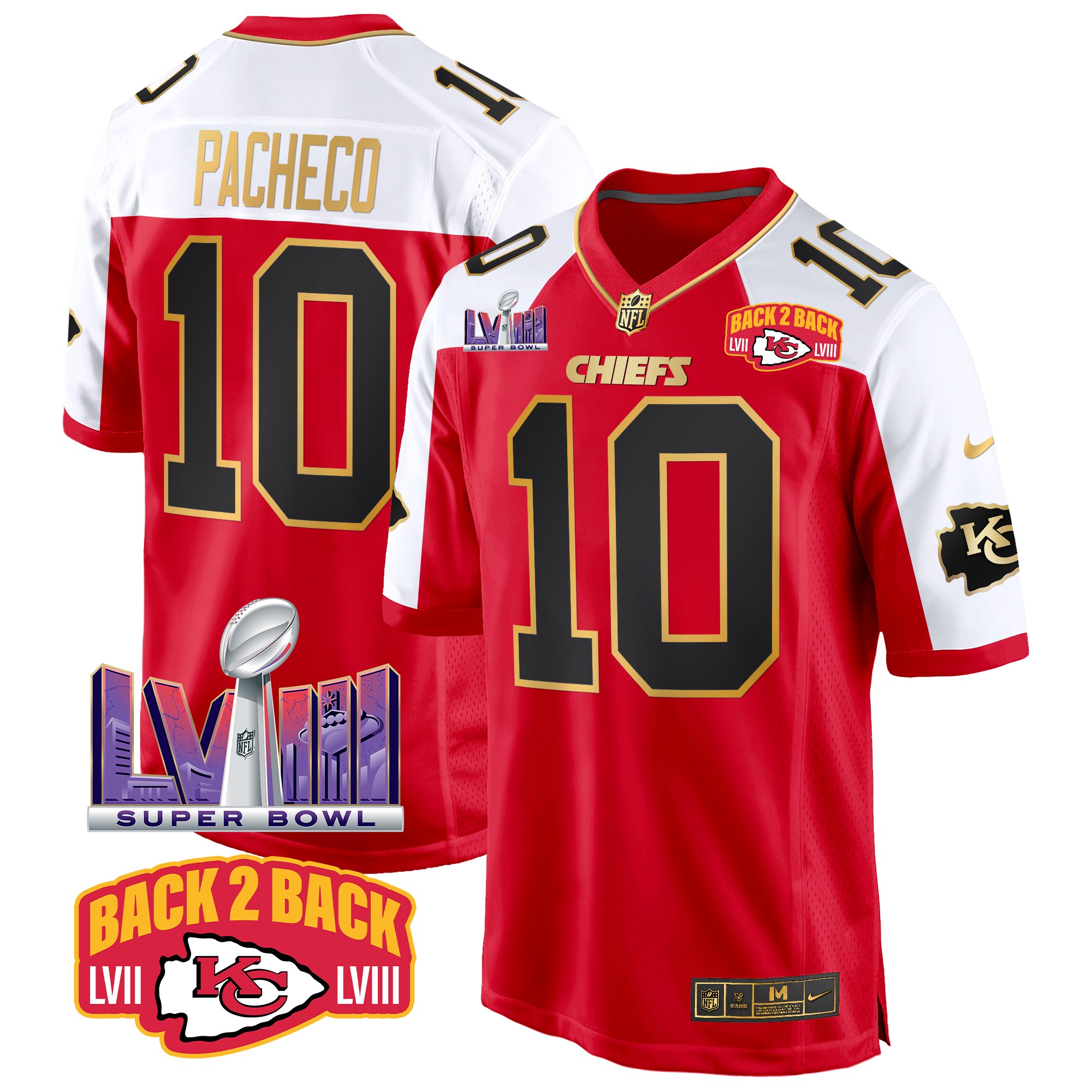 Isiah Pacheco Men's Kansas City Chiefs Super Bowl LVIII & Back 2 Back Patch Game Red Alternate Jersey - All Stitched