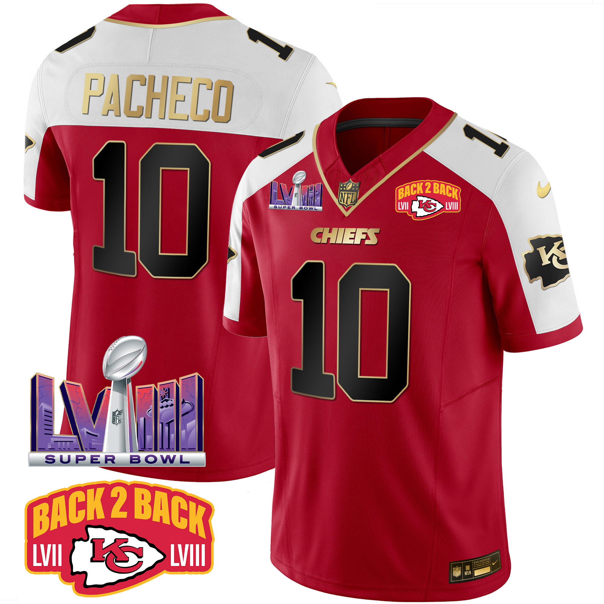 Isiah Pacheco Men's Kansas City Chiefs Super Bowl LVIII & Back 2 Back Patch Vapor Red Alternate Jersey - All Stitched