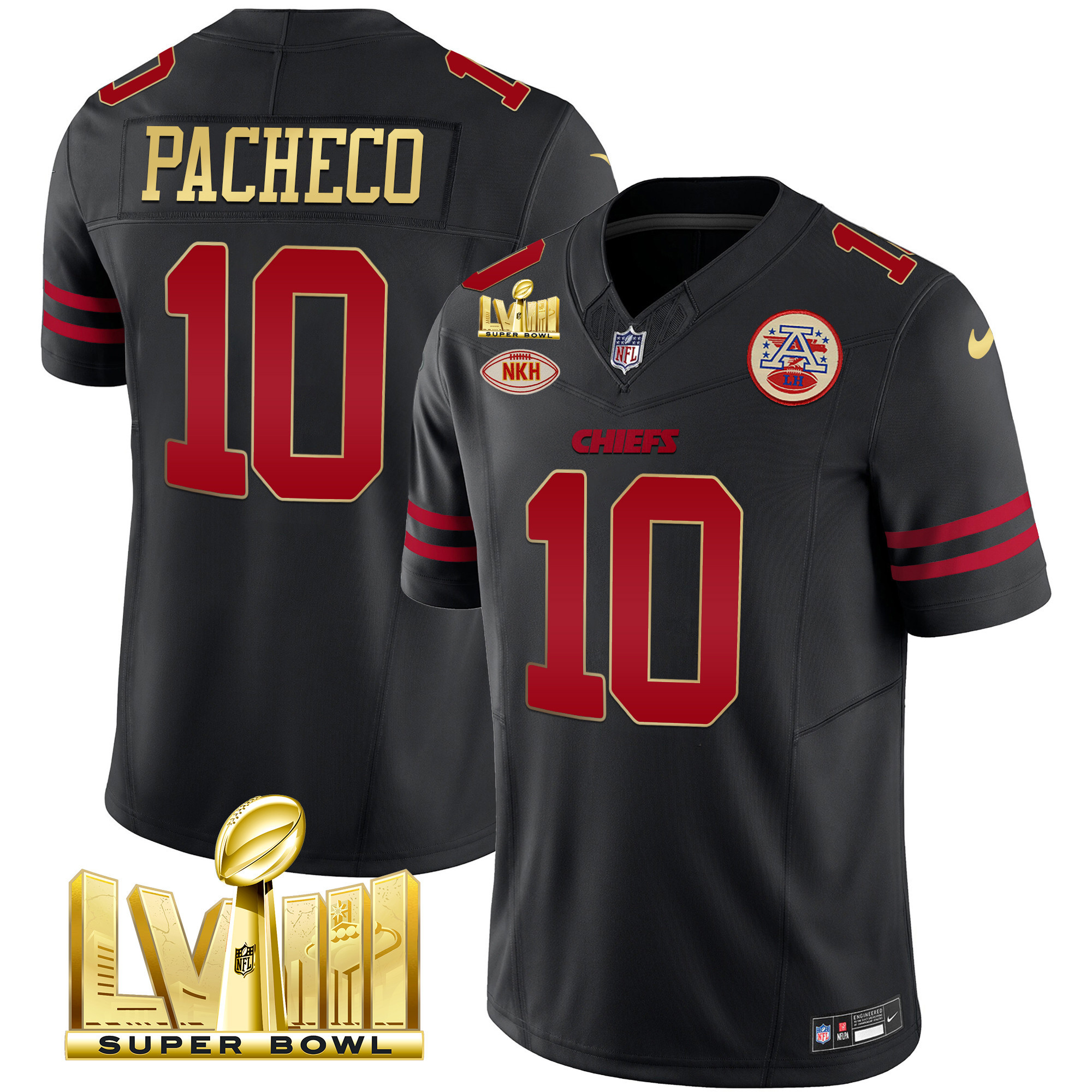 Isiah Pacheco Men's Kansas City Chiefs Super Bowl LVIII Gold Patch Vapor Gold Trim Jersey - All Stitched