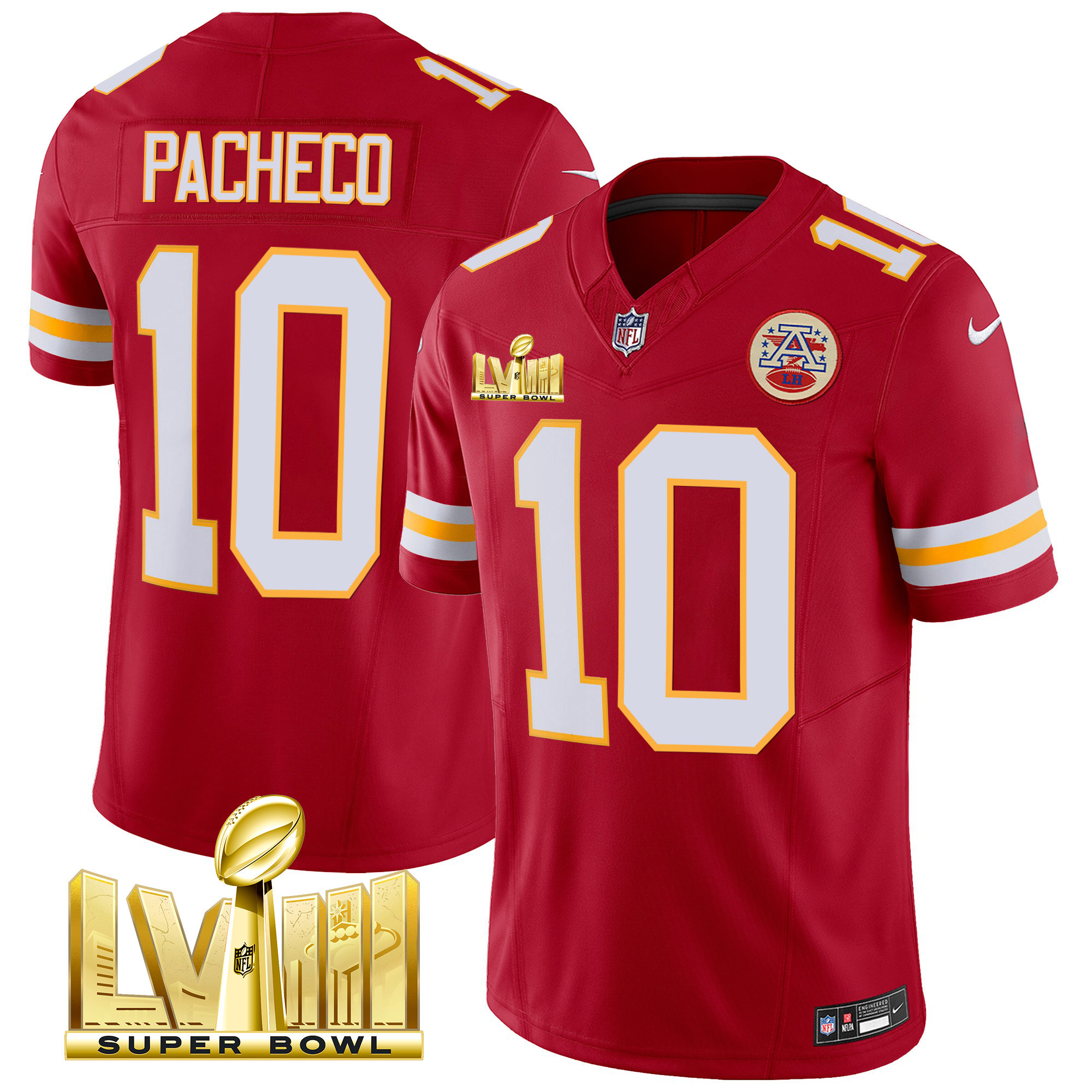 Isiah Pacheco Men's Kansas City Chiefs Super Bowl LVIII Gold Patch Vapor Red Jersey - All Stitched