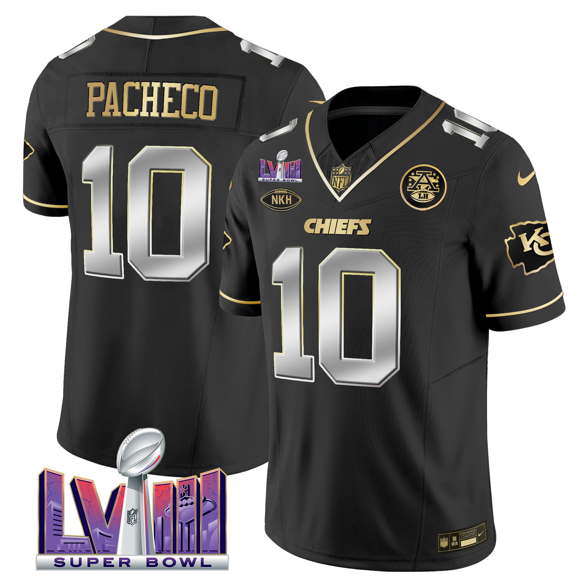 Isiah Pacheco Men's Kansas City Chiefs Super Bowl LVIII Patch Vapor Black Limited Jersey - All Stitched