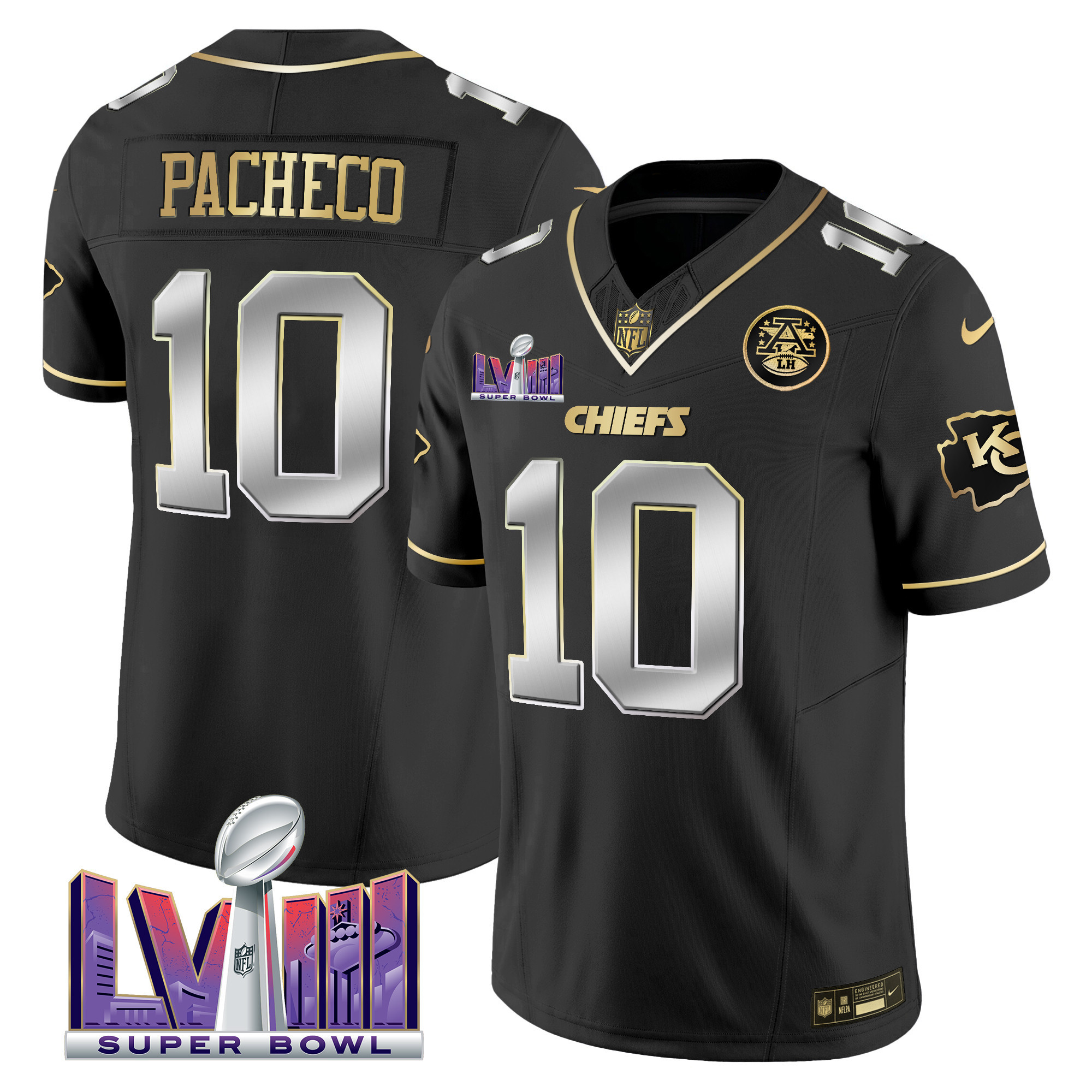 Isiah Pacheco Men's Kansas City Chiefs Super Bowl LVIII Patch Vapor Black Limited Jersey - All Stitched
