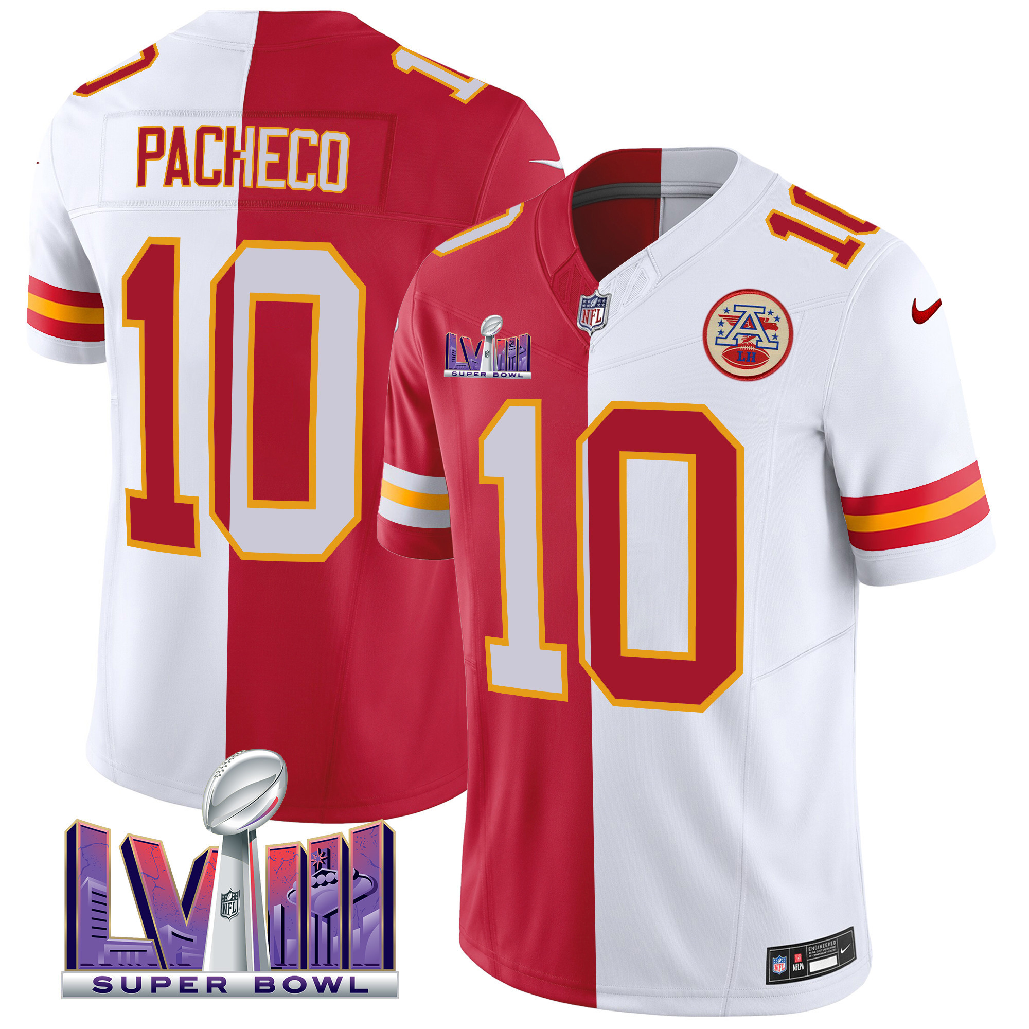 Isiah Pacheco Men's Kansas City Chiefs Super Bowl LVIII Patch Vapor Split Jersey - All Stitched