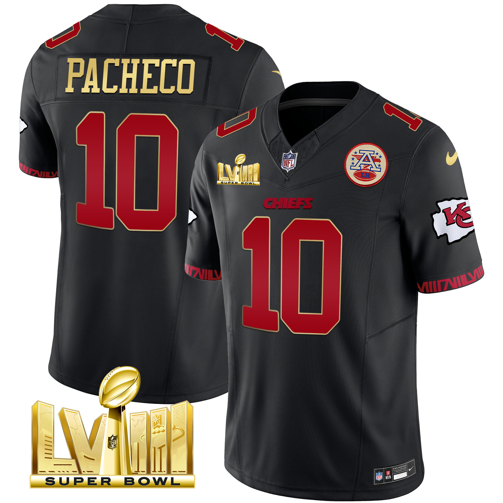 Isiah Pacheco Men's Kansas City Chiefs Super Bowl LVIII Pattern Gold Vapor Gold Trim Jersey - All Stitched