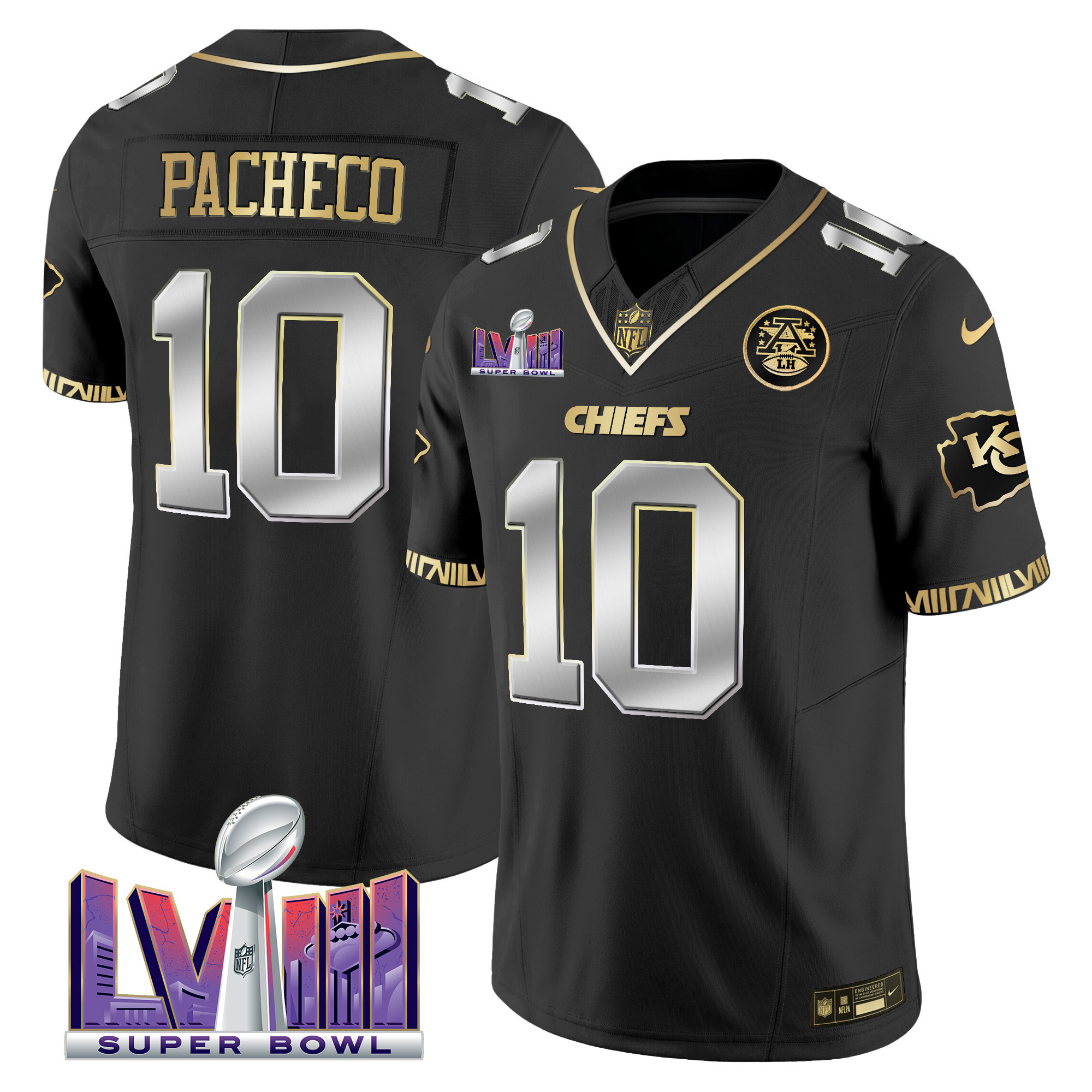 Isiah Pacheco Men's Kansas City Chiefs Super Bowl LVIII Pattern Vapor Black Limited Jersey - All Stitched