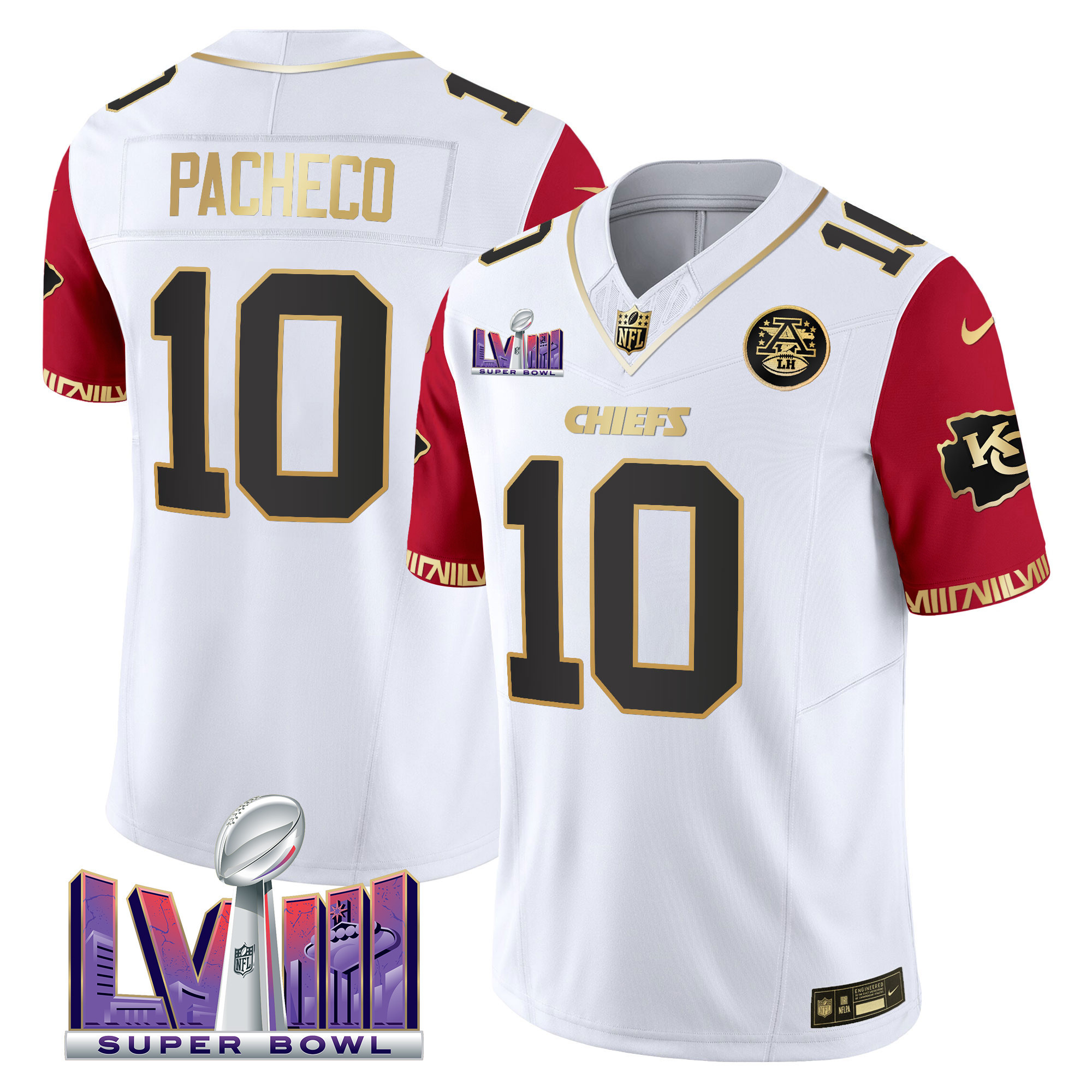 Isiah Pacheco Men's Kansas City Chiefs Super Bowl LVIII Pattern Vapor Color Sleeves Jersey - All Stitched
