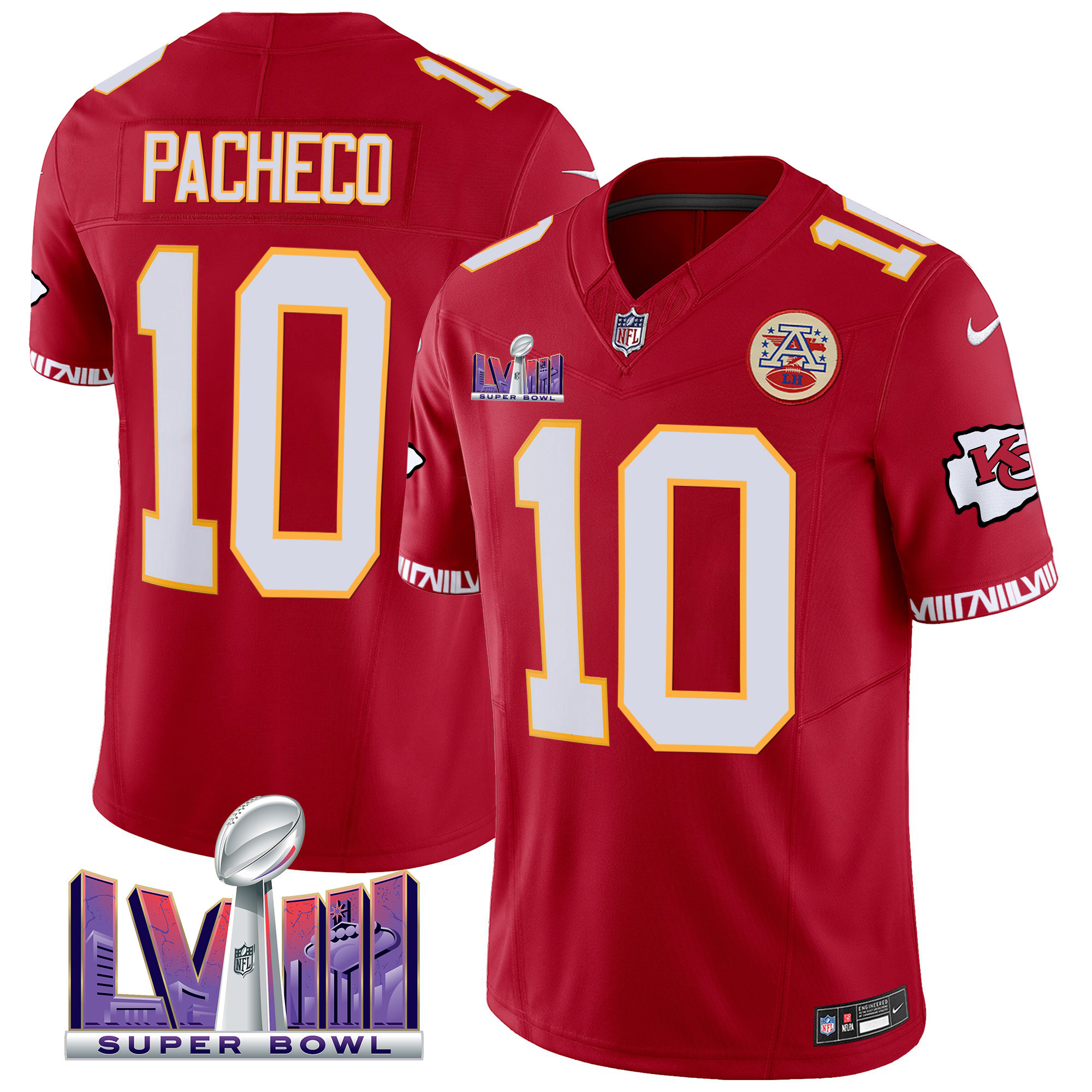 Isiah Pacheco Men's Kansas City Chiefs Super Bowl LVIII Pattern Vapor Red Jersey - All Stitched