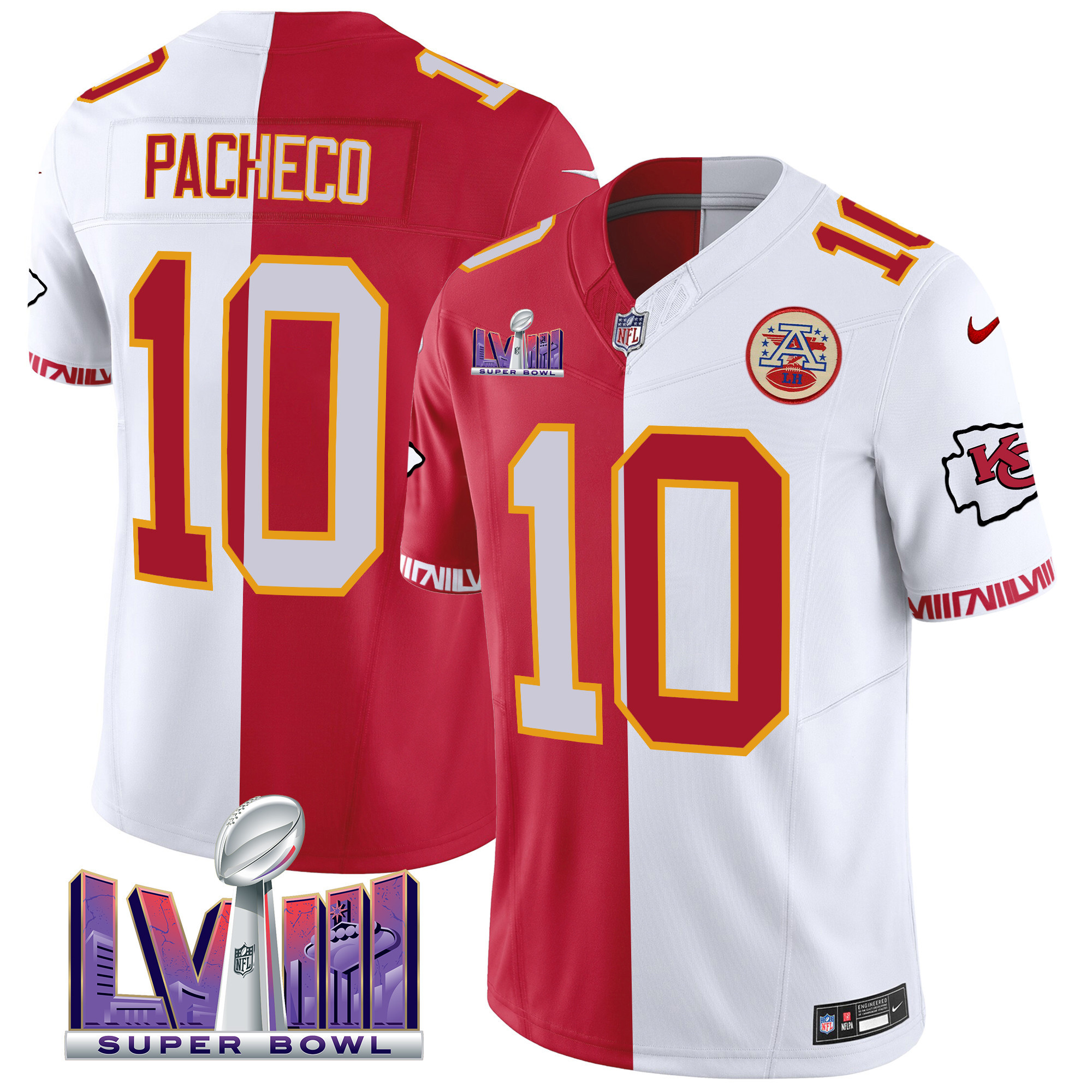 Isiah Pacheco Men's Kansas City Chiefs Super Bowl LVIII Pattern Vapor Split Jersey - All Stitched