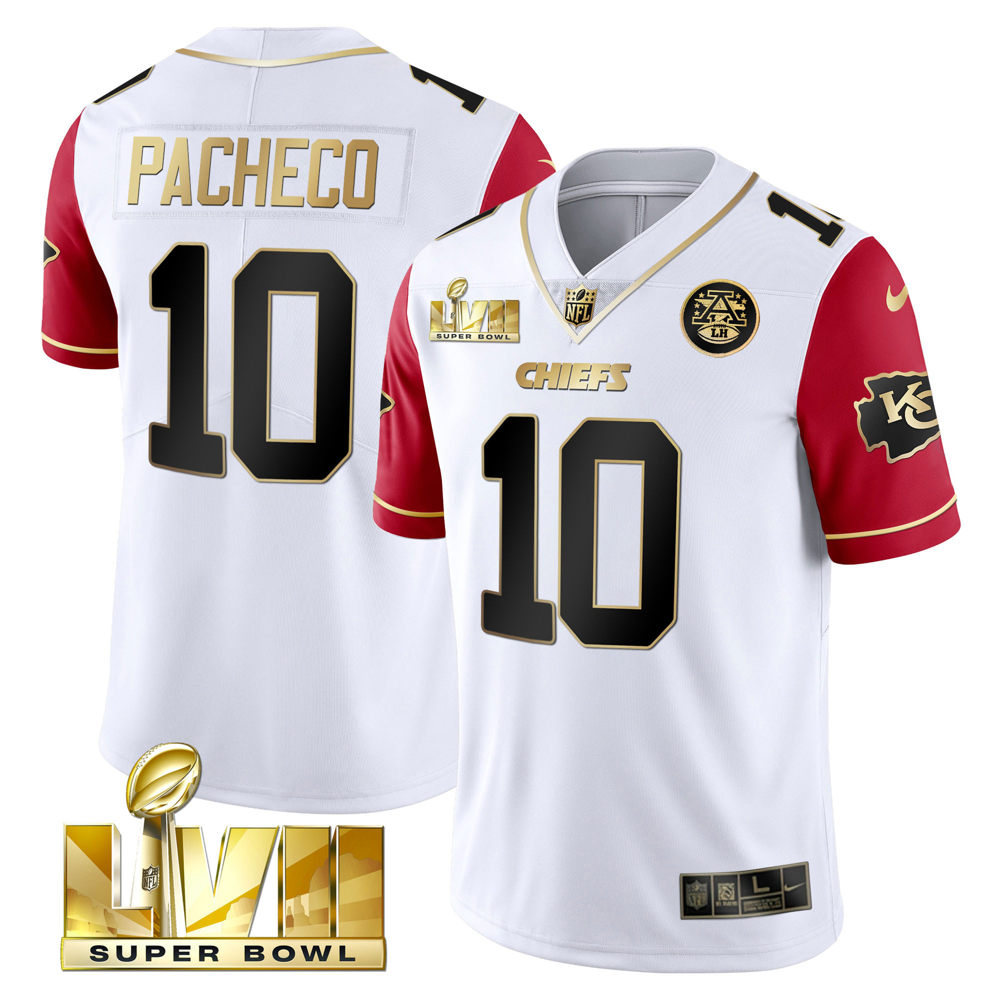 Isiah Pacheco Men's Kansas City Chiefs Super Bowl Vapor Gold Color Sleeve Jersey - All Stitched