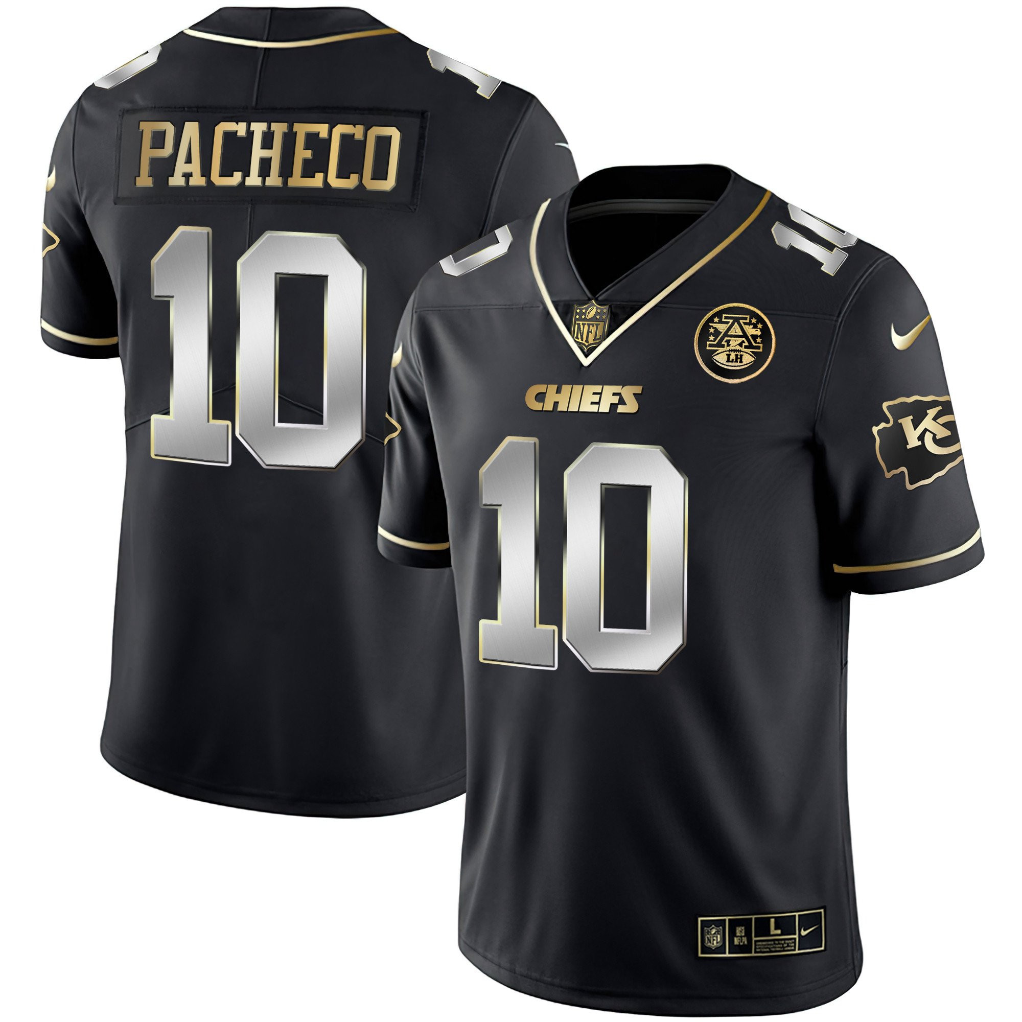 Isiah Pacheco Men's Kansas City Chiefs Vapor Black Red Gold Limited - All Stitched Black Limited Jersey - All Stitched