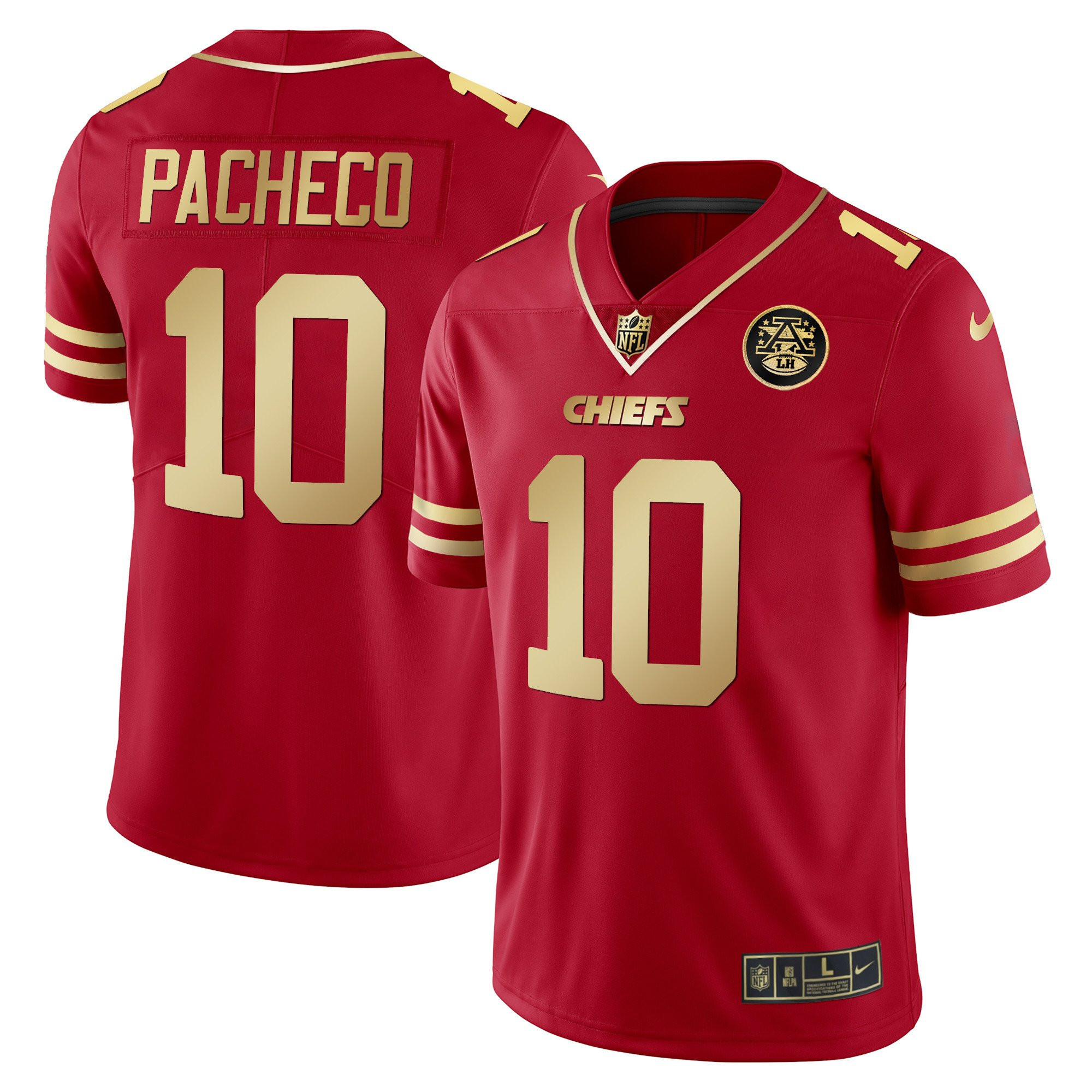 Isiah Pacheco Men's Kansas City Chiefs Vapor Black Red Gold Limited - All Stitched Red Gold Jersey - All Stitched