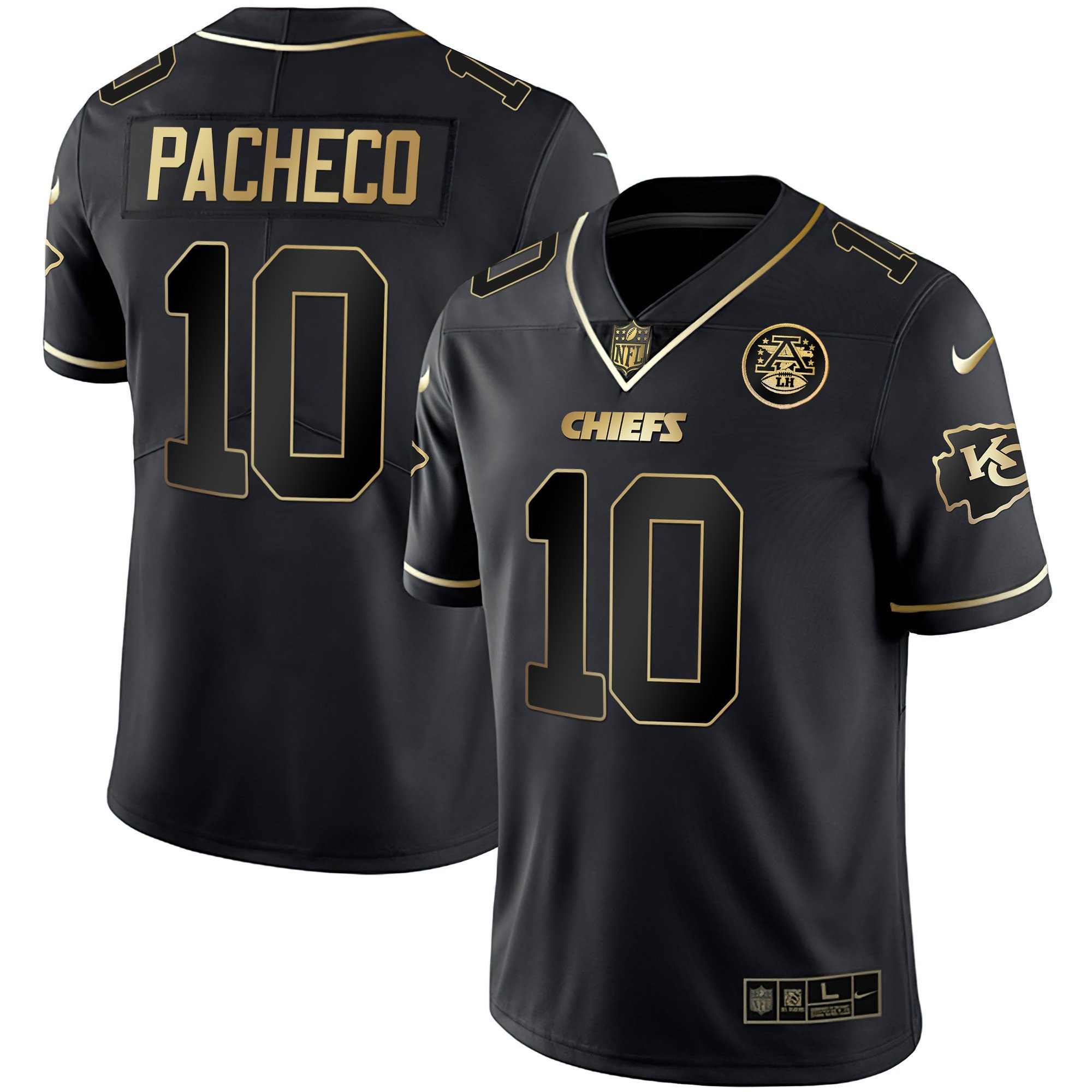 Isiah Pacheco Men's Kansas City Chiefs White Gold & Black Gold - All Stitched Black Gold Jersey - All Stitched