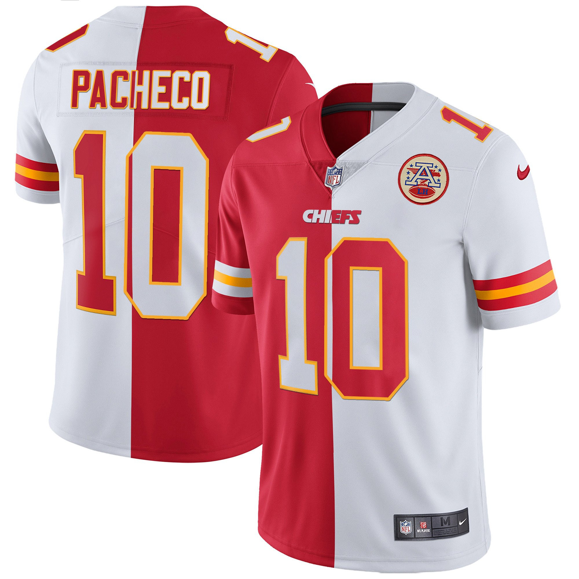 Isiah Pacheco Men's Kansas City Chiefs White Gold & Black Gold - All Stitched Split Jersey - All Stitched