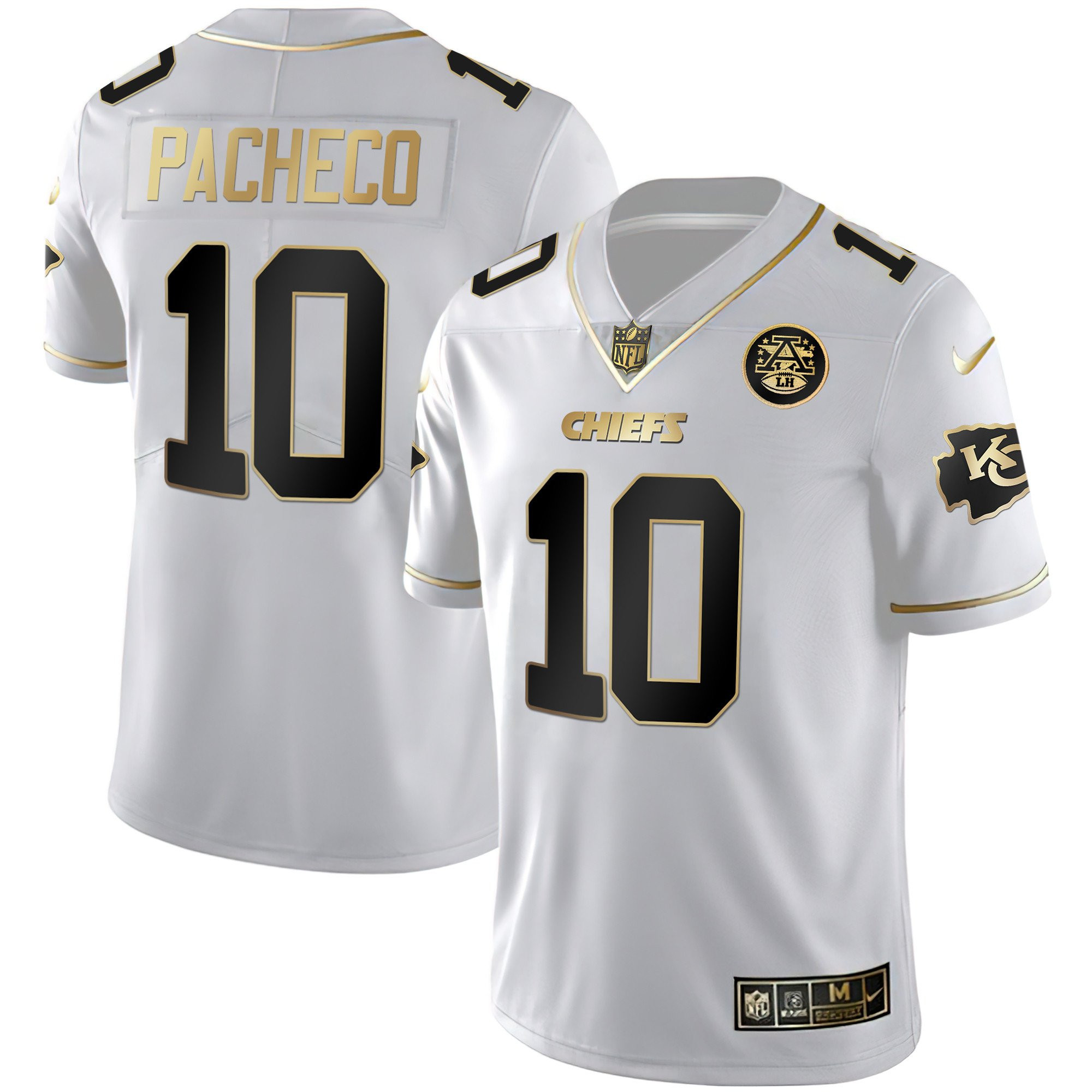 Isiah Pacheco Men's Kansas City Chiefs White Gold & Black Gold - All Stitched White Gold Jersey - All Stitched