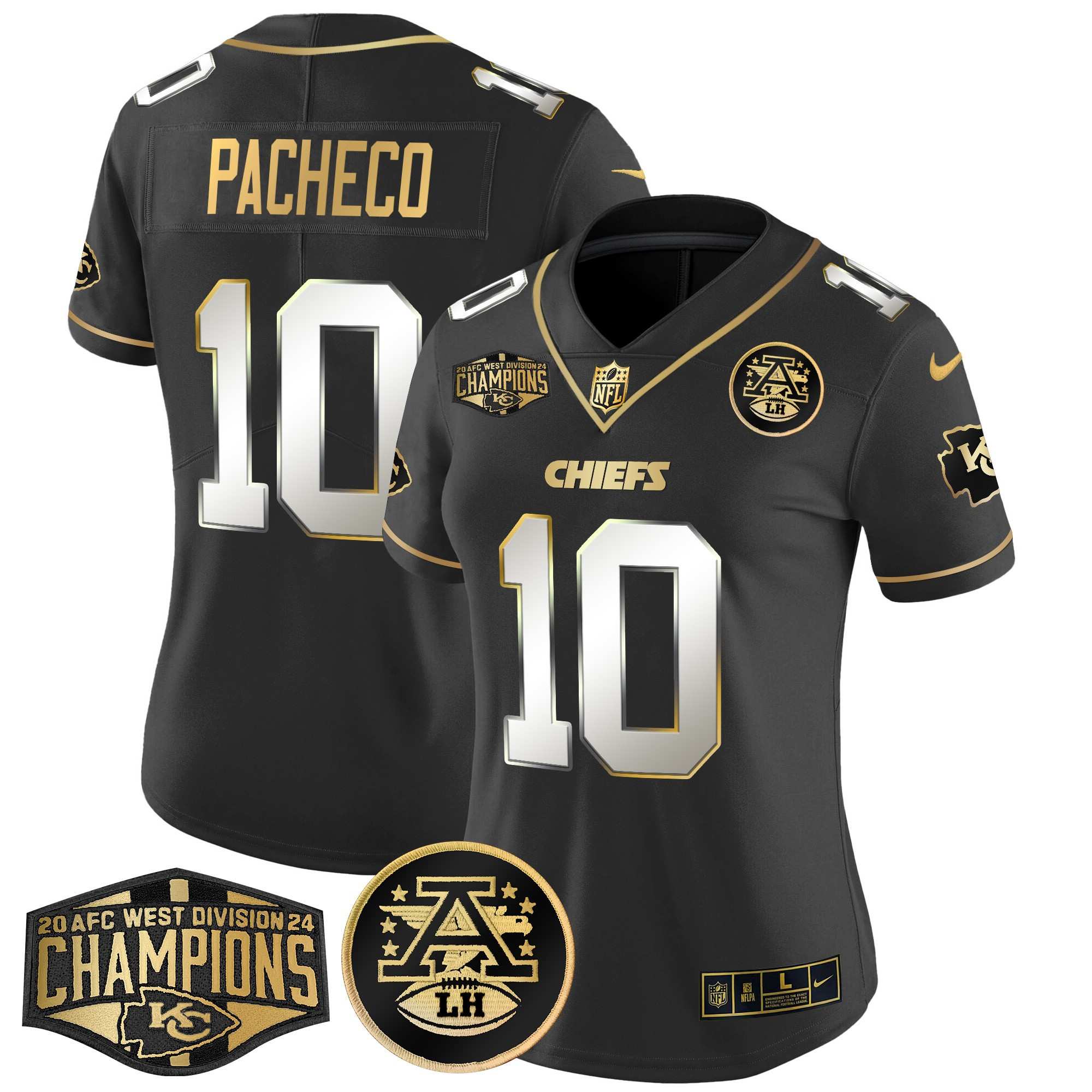 Isiah Pacheco Women's Kansas City Chiefs 2024 AFC West Division Champions Patch Gold Vapor Limited Black Limited Jersey - All Stitched