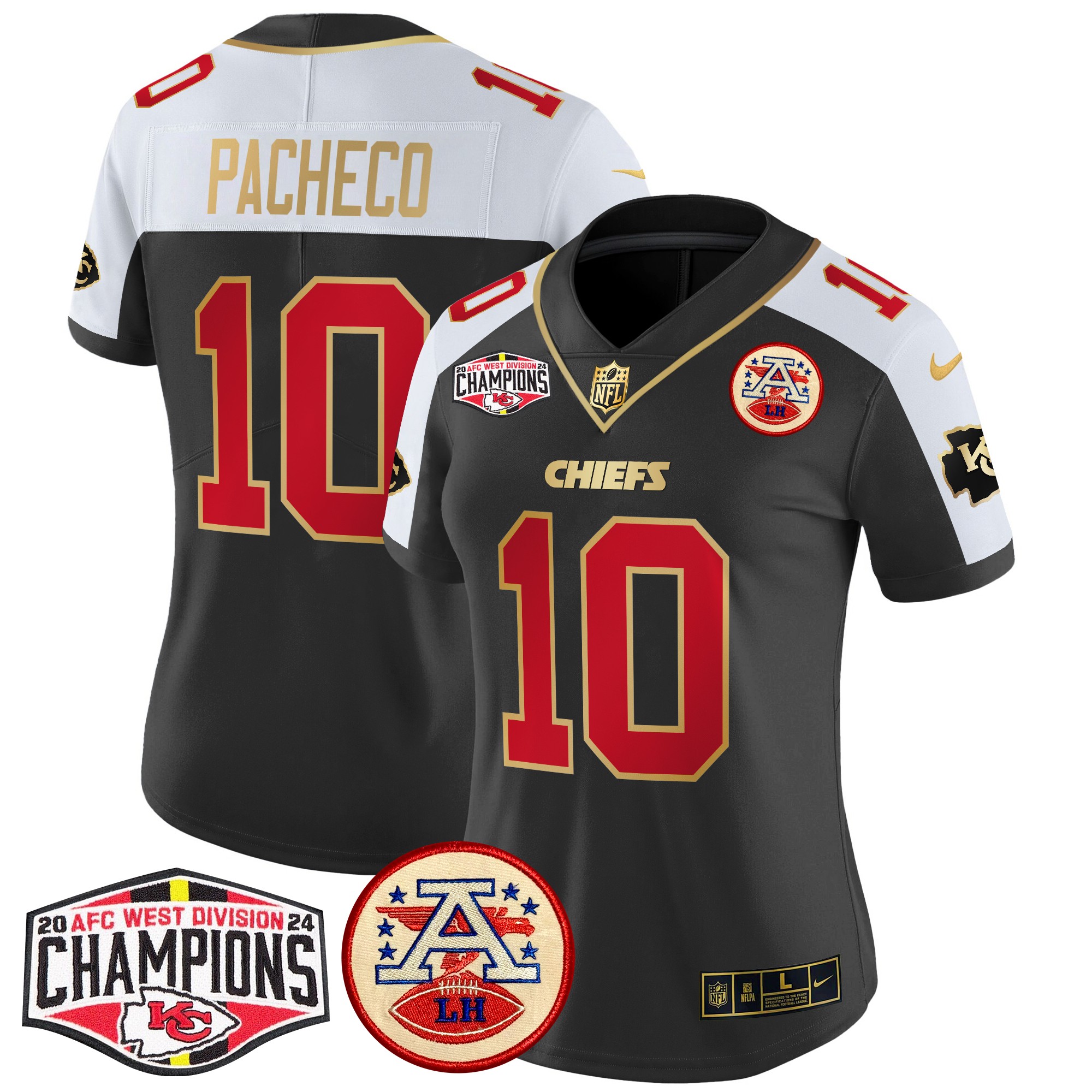 Isiah Pacheco Women's Kansas City Chiefs 2024 AFC West Division Champions Patch Vapor Limited Black Alternate Jersey - All Stitched