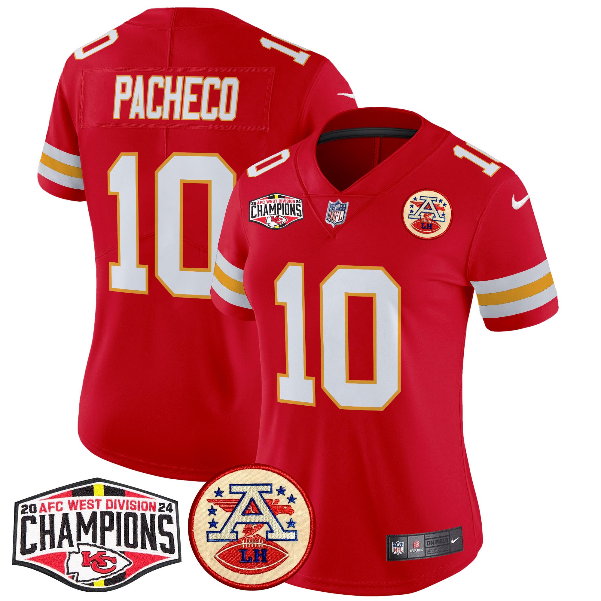 Isiah Pacheco Women's Kansas City Chiefs 2024 AFC West Division Champions Patch Vapor Limited Red Jersey - All Stitched