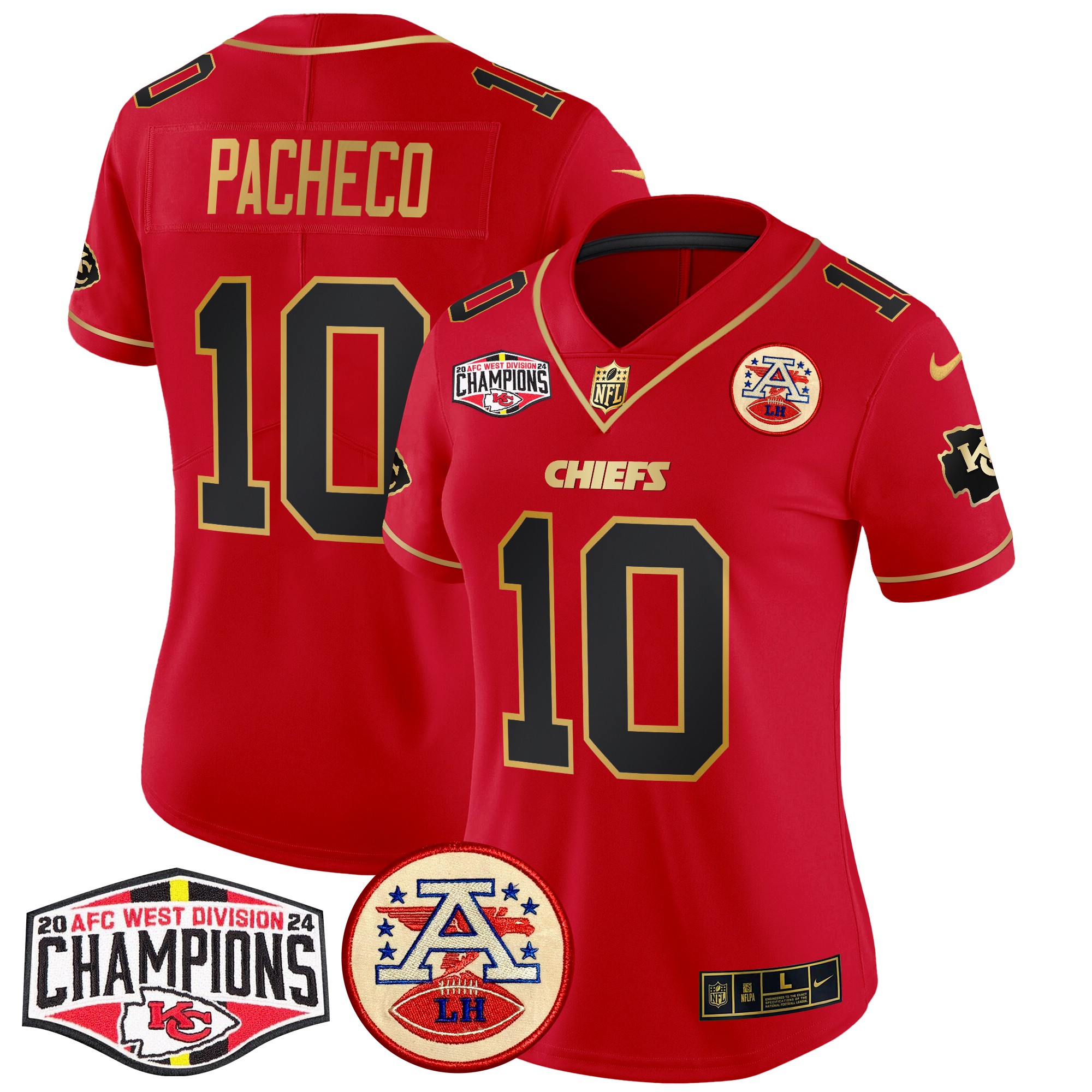 Isiah Pacheco Women's Kansas City Chiefs 2024 AFC West Division Champions Patch Vapor Limited Red Special Jersey - All Stitched