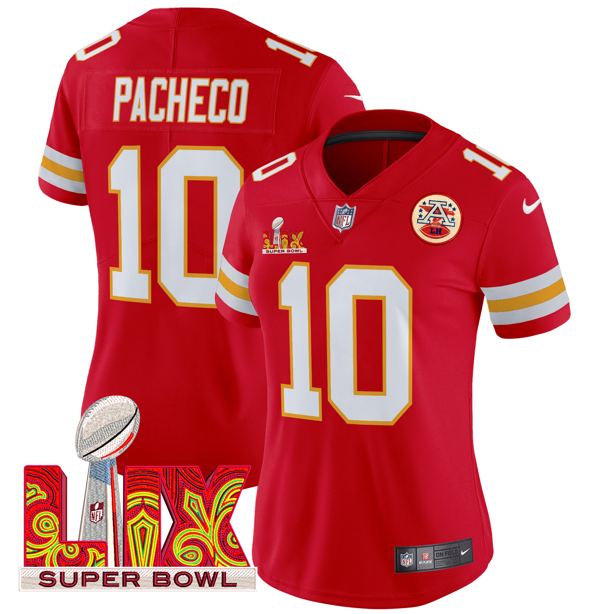 Isiah Pacheco Women's Kansas City Chiefs Super Bowl LIX Patch Vapor Limited Red Jersey - All Stitched