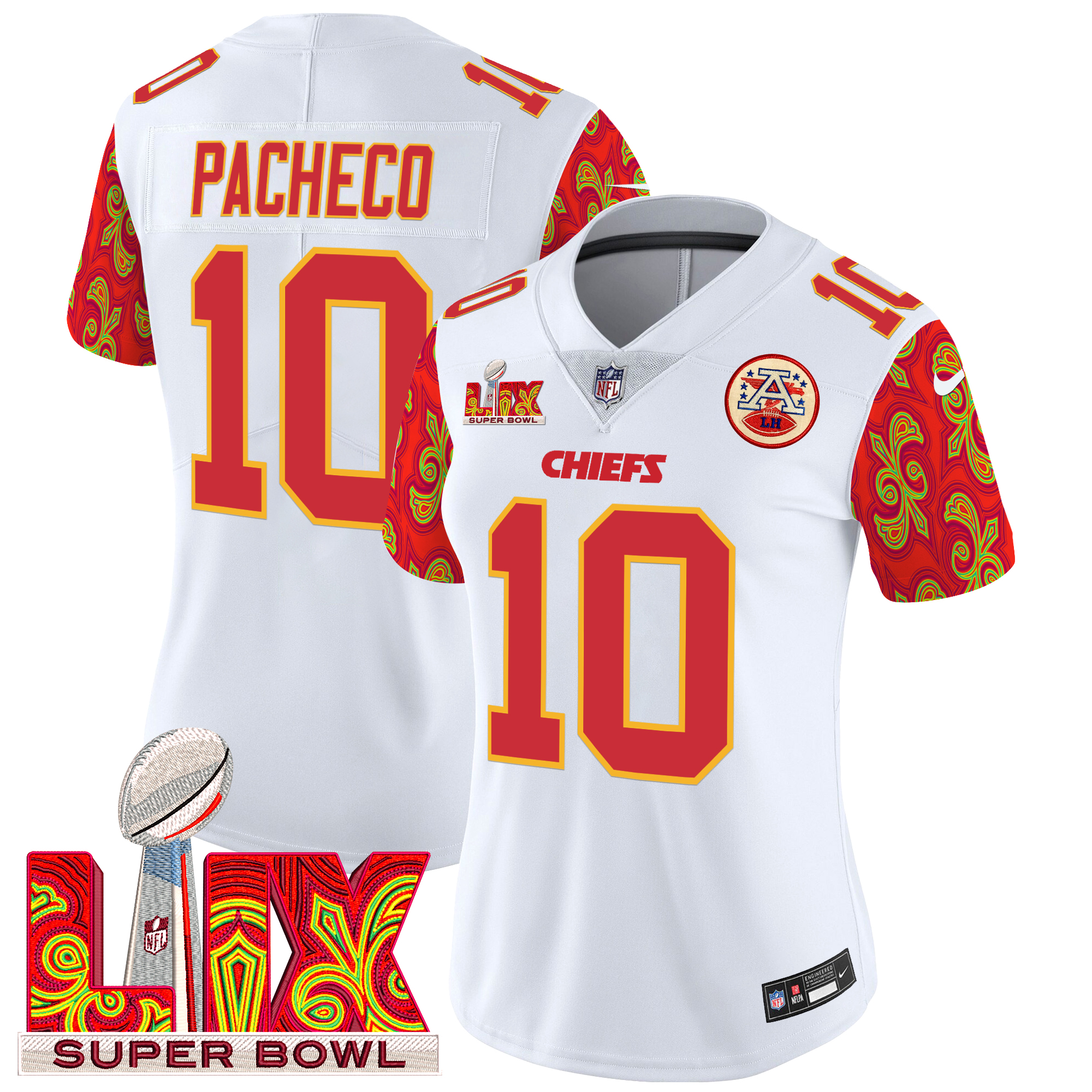 Isiah Pacheco Women's Kansas City Chiefs Super Bowl LIX Style Vapor Limited White Jersey - All Stitched