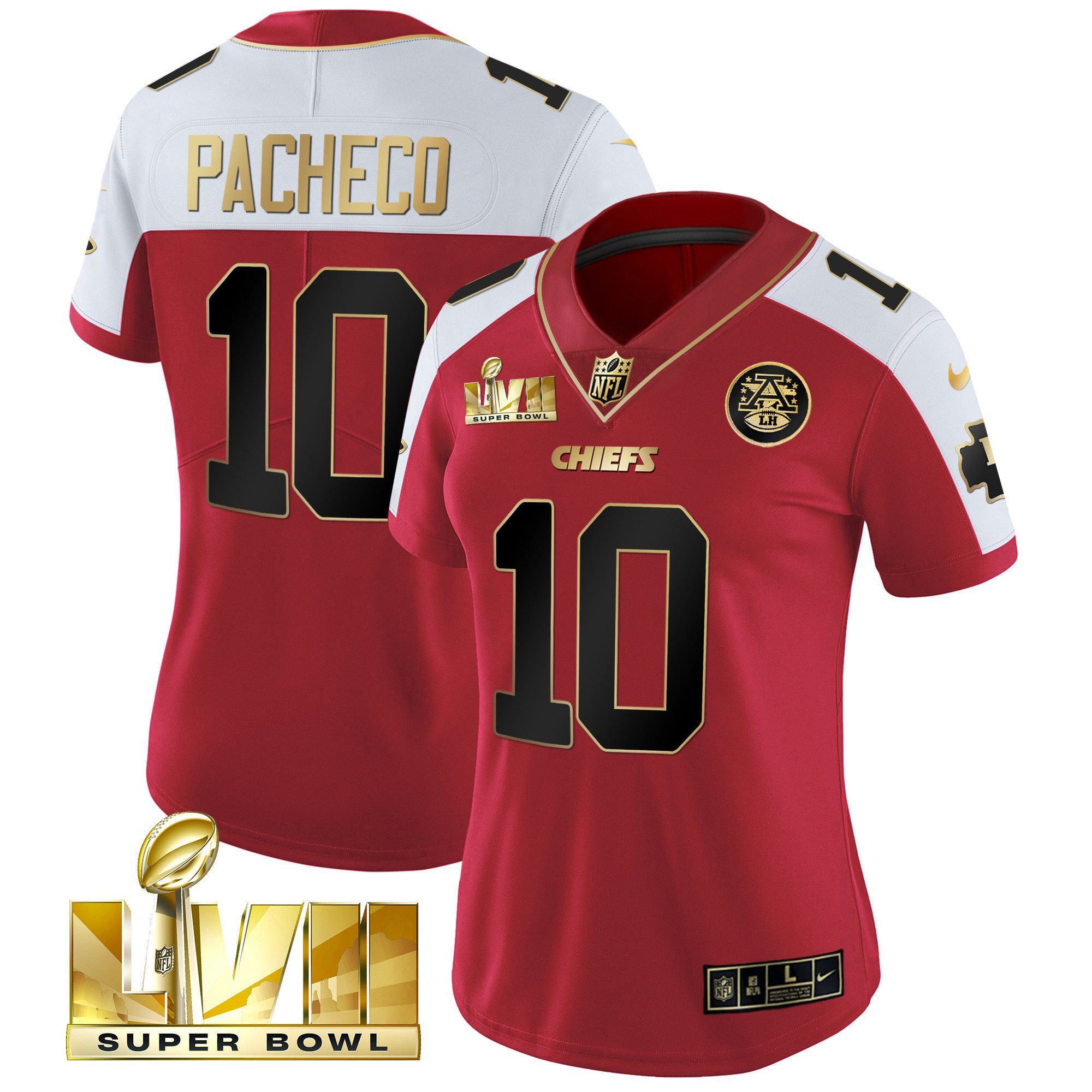 Isiah Pacheco Women's Kansas City Chiefs Super Bowl LVII Red Gold Vapor Red Alternate Jersey - All Stitched