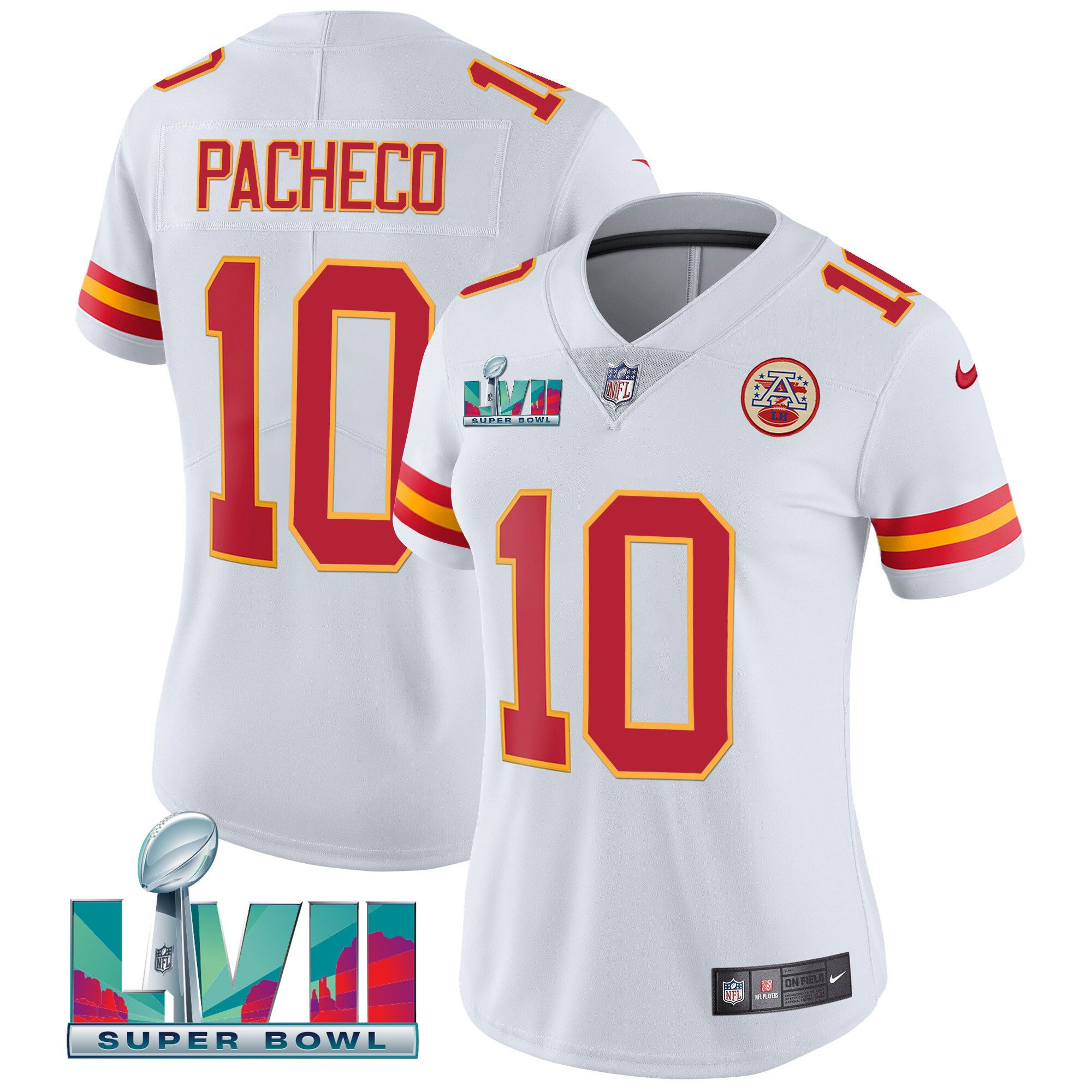 Isiah Pacheco Women's Kansas City Chiefs Super Bowl LVII Red Gold Vapor White Jersey - All Stitched