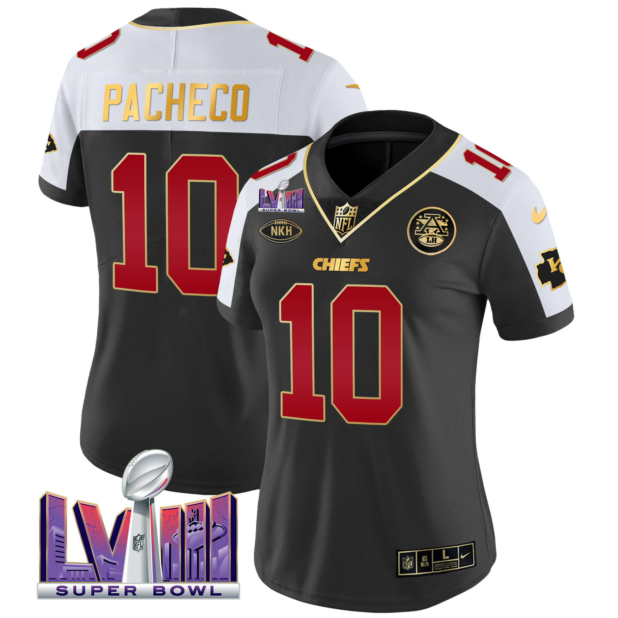 Isiah Pacheco Women's Kansas City Chiefs Super Bowl LVIII Patch Vapor Black Alternate Jersey - All Stitched