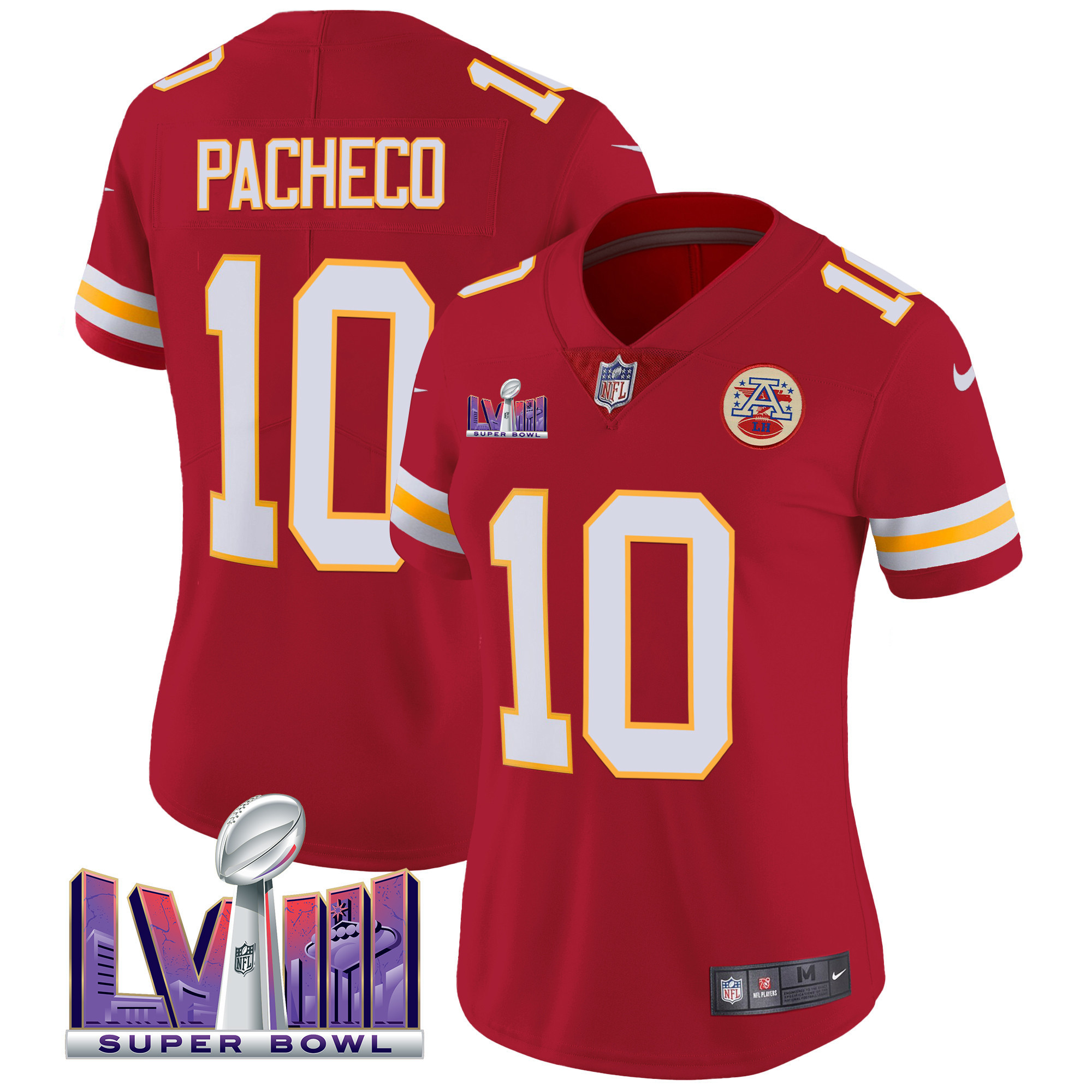 Isiah Pacheco Women's Kansas City Chiefs Super Bowl LVIII Patch Vapor Red Jersey - All Stitched