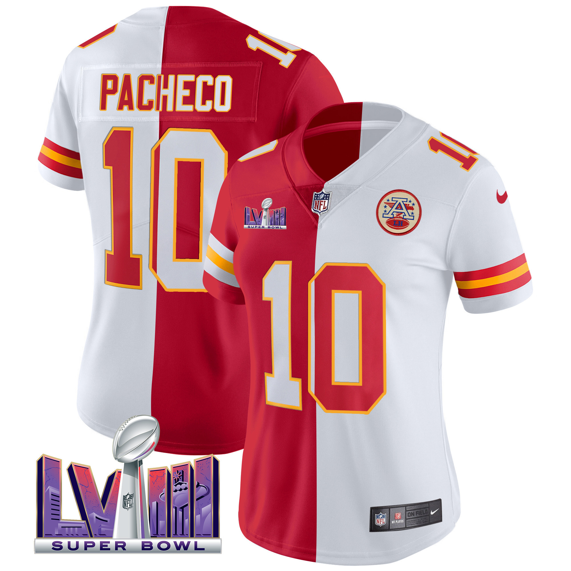Isiah Pacheco Women's Kansas City Chiefs Super Bowl LVIII Patch Vapor Split Jersey - All Stitched