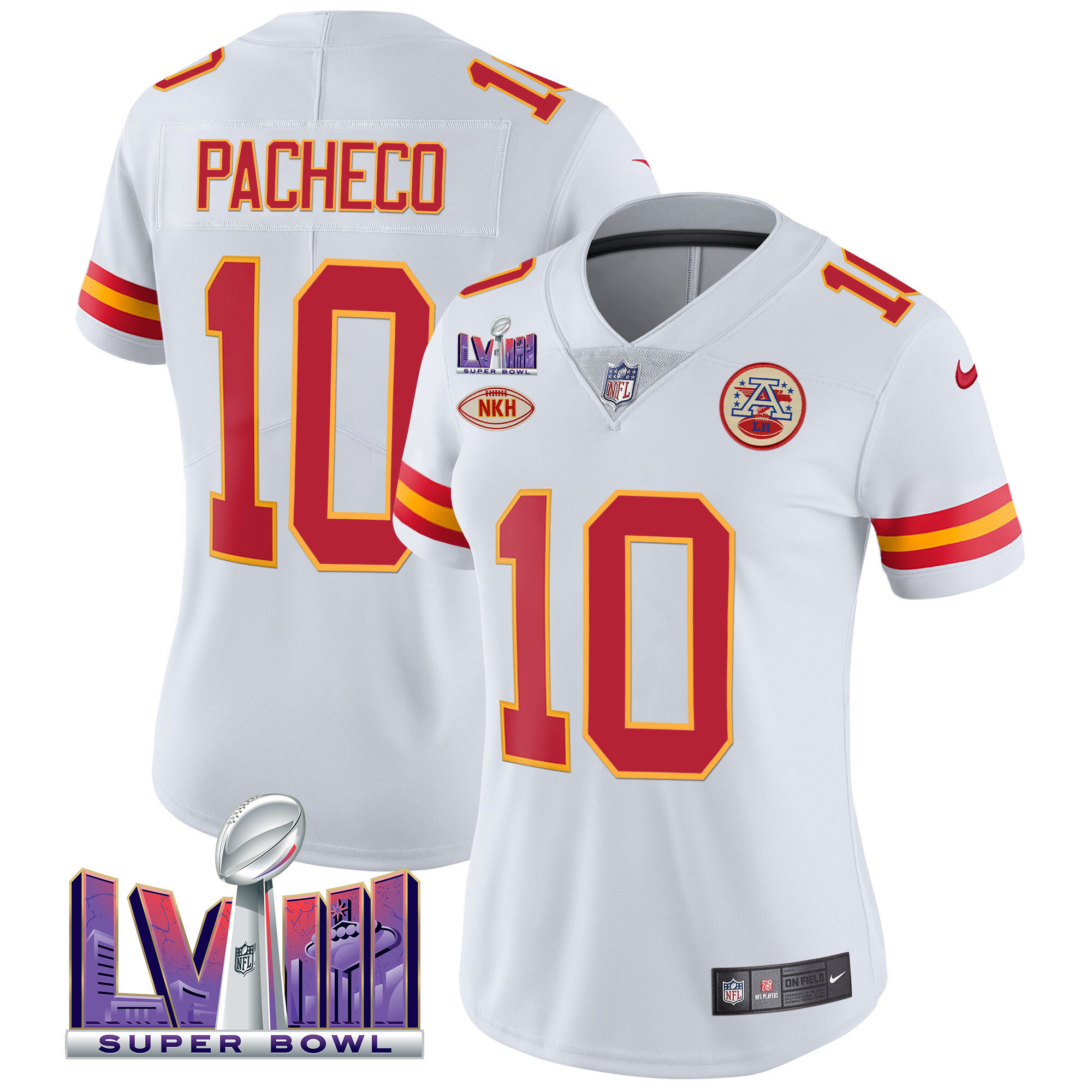 Isiah Pacheco Women's Kansas City Chiefs Super Bowl LVIII Patch Vapor White Jersey - All Stitched