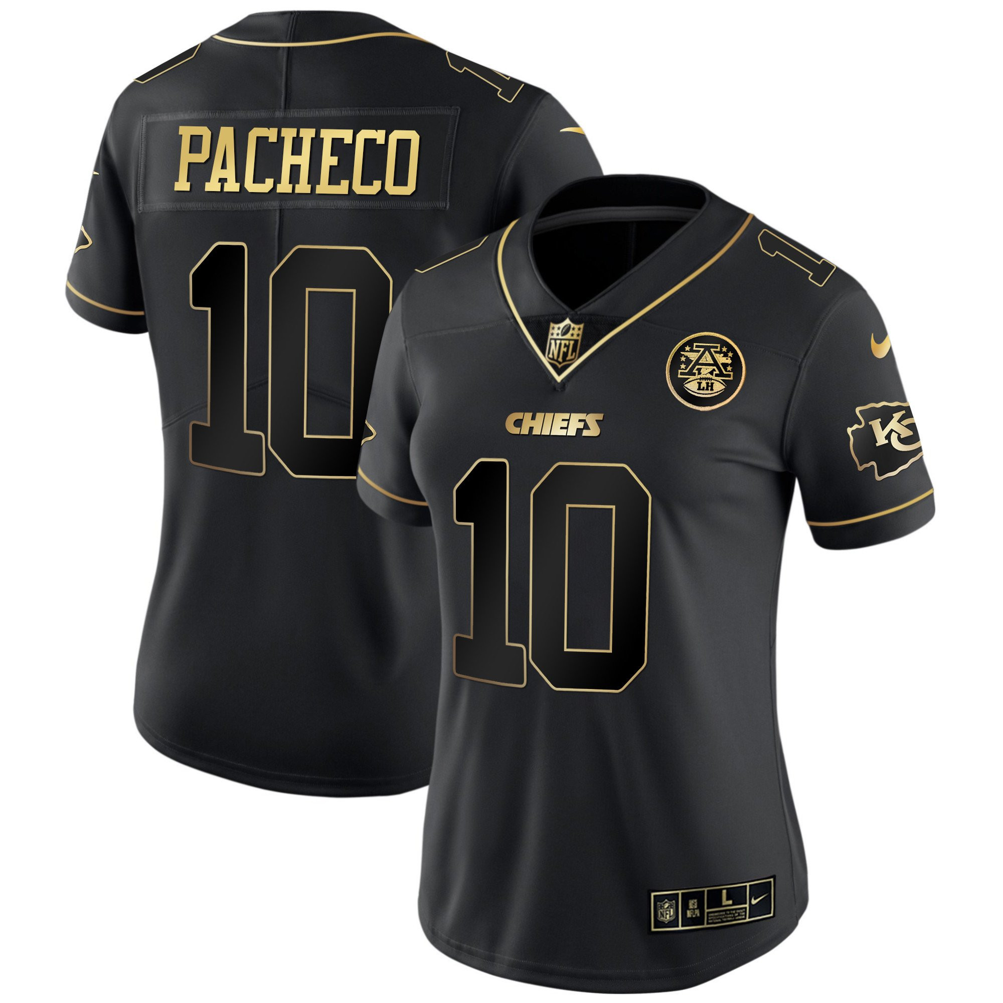 Isiah Pacheco Women's Kansas City Chiefs White Gold & Black Gold - All Stitched Black Gold Jersey - All Stitched
