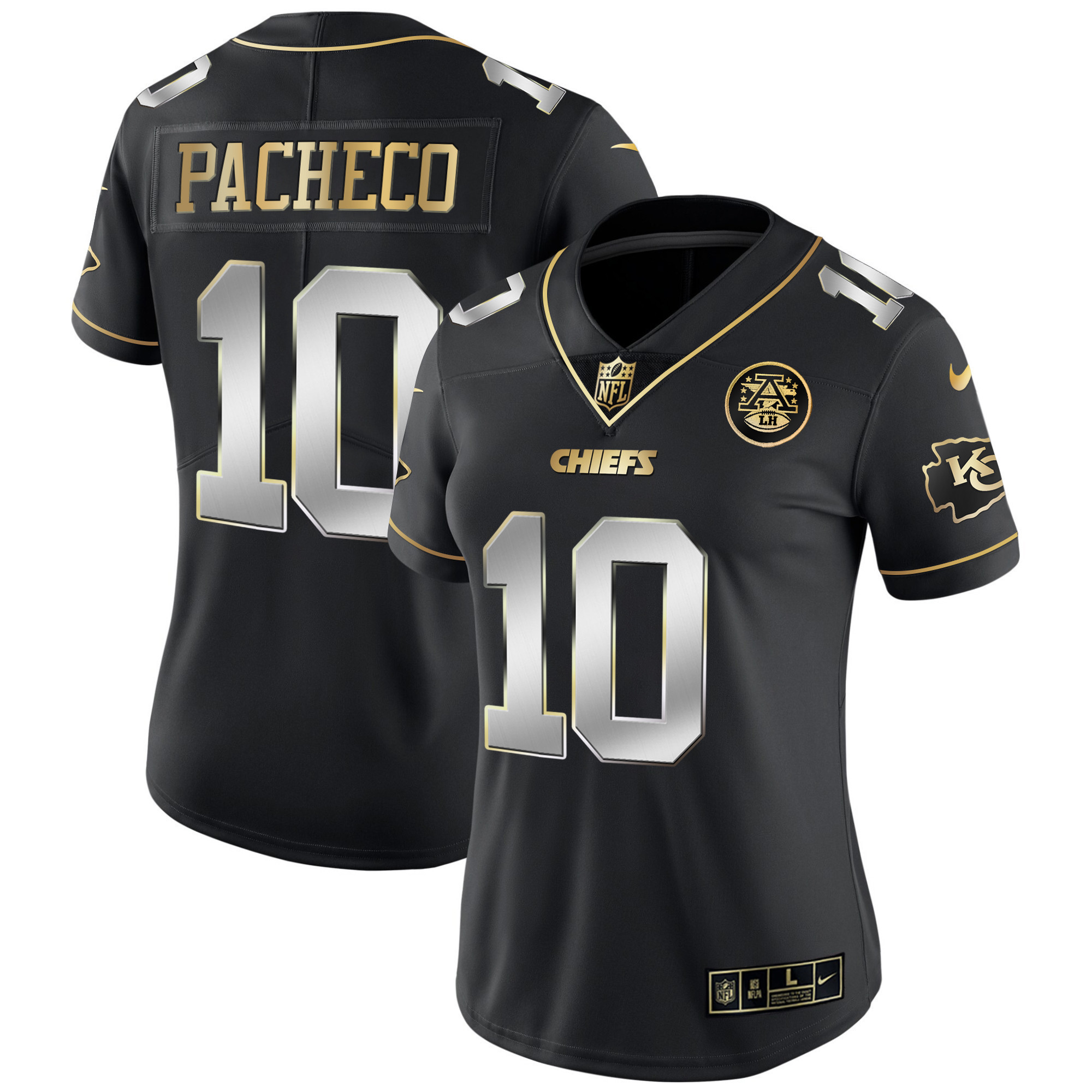 Isiah Pacheco Women's Kansas City Chiefs White Gold & Black Gold - All Stitched Black Limited Jersey - All Stitched