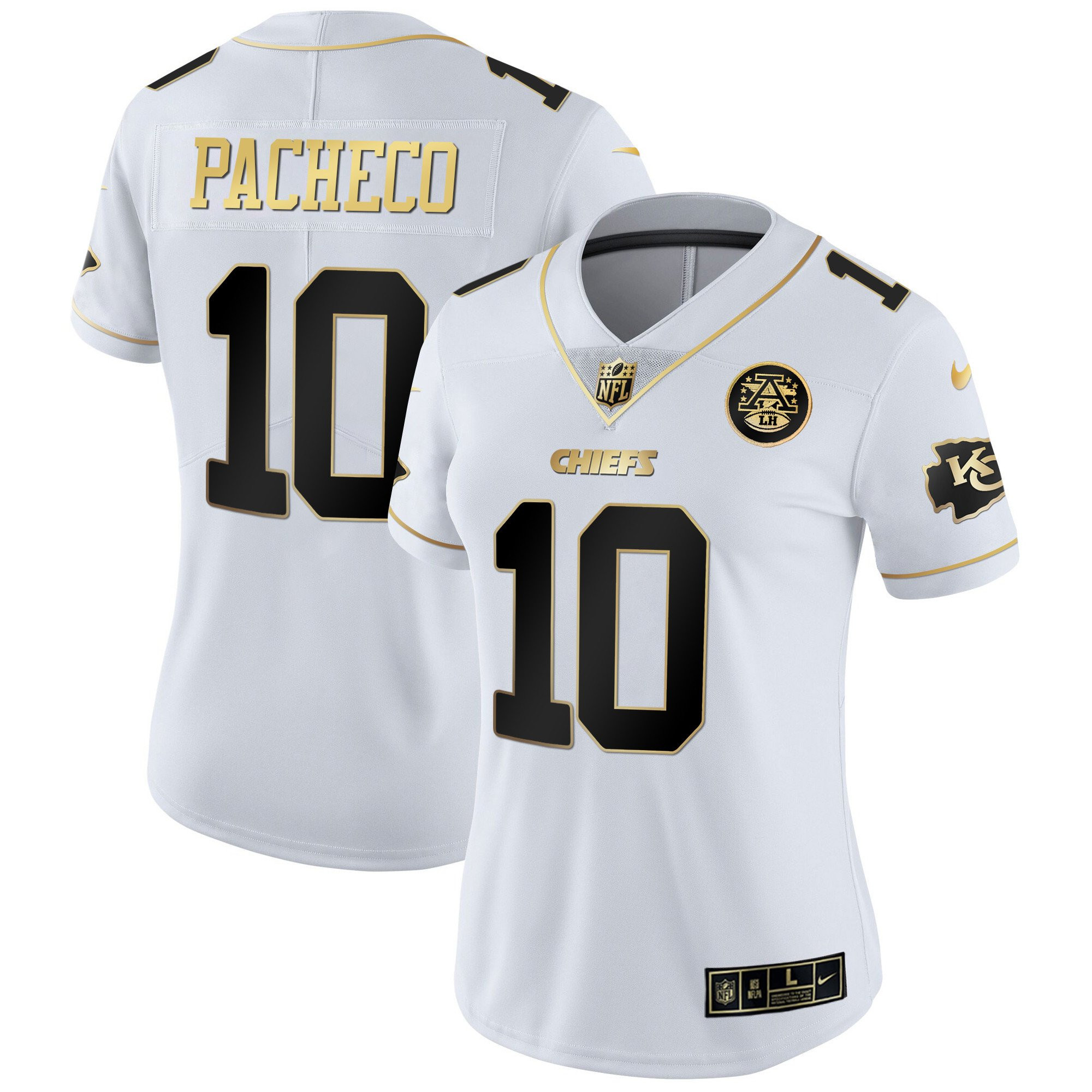 Isiah Pacheco Women's Kansas City Chiefs White Gold & Black Gold - All Stitched White Gold Jersey - All Stitched