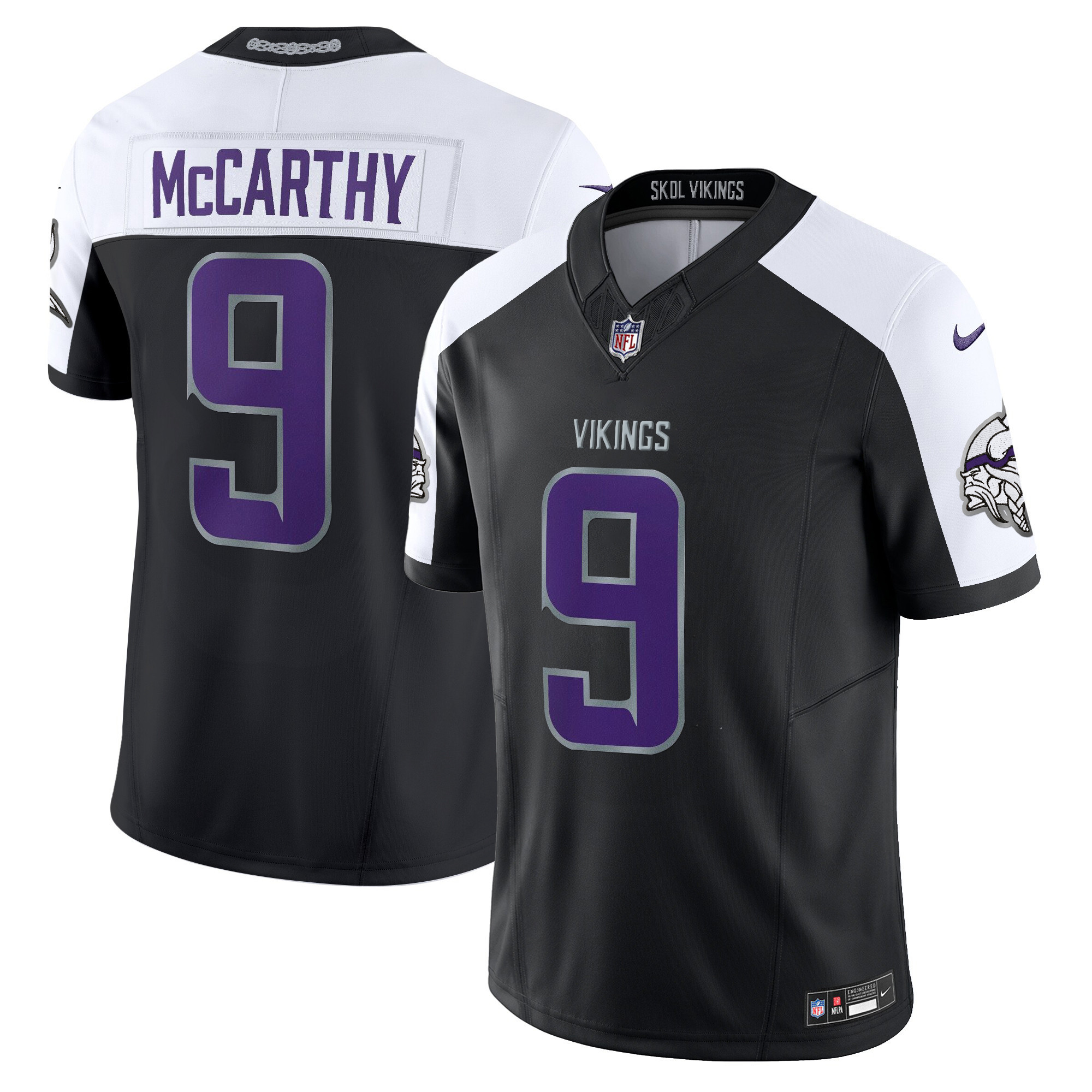 J.J. McCarthy Men's 2024 Minnesota Vikings Winter Warrior Vapor Limited Black Alternate Jersey - All Stitched
