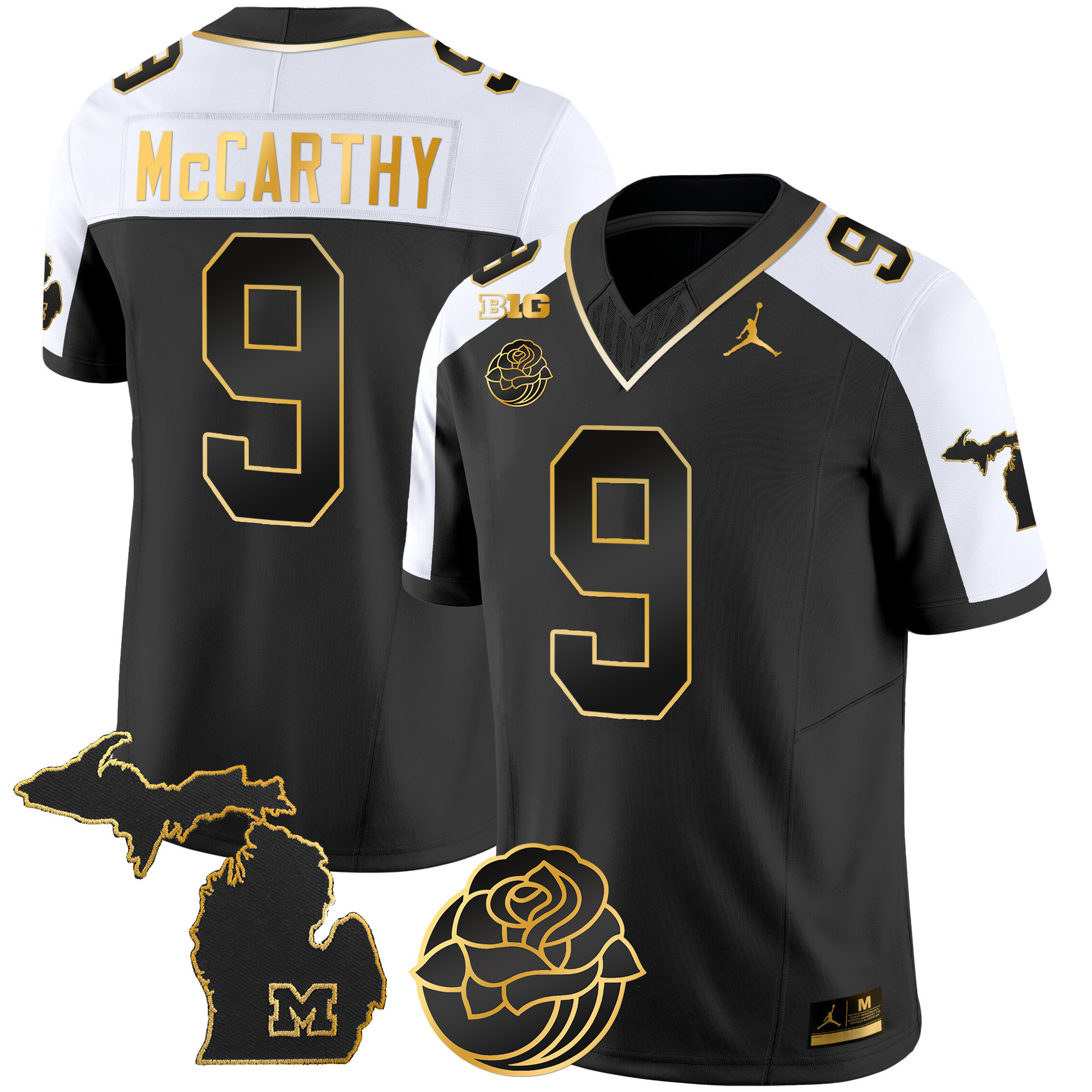 J.J. McCarthy Men's Michigan Wolverines Rose Bowl Patch Gold Vapor Alternate Jersey - All Stitched