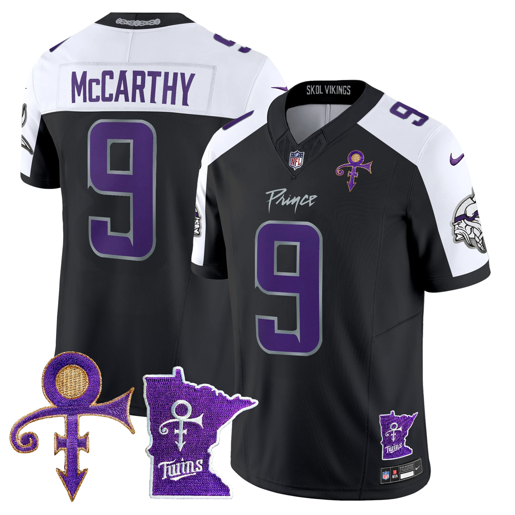 J.J. McCarthy Men's Minnesota Vikings 2024 Prince Vapor Limited Black Alternate Jersey - All Stitched