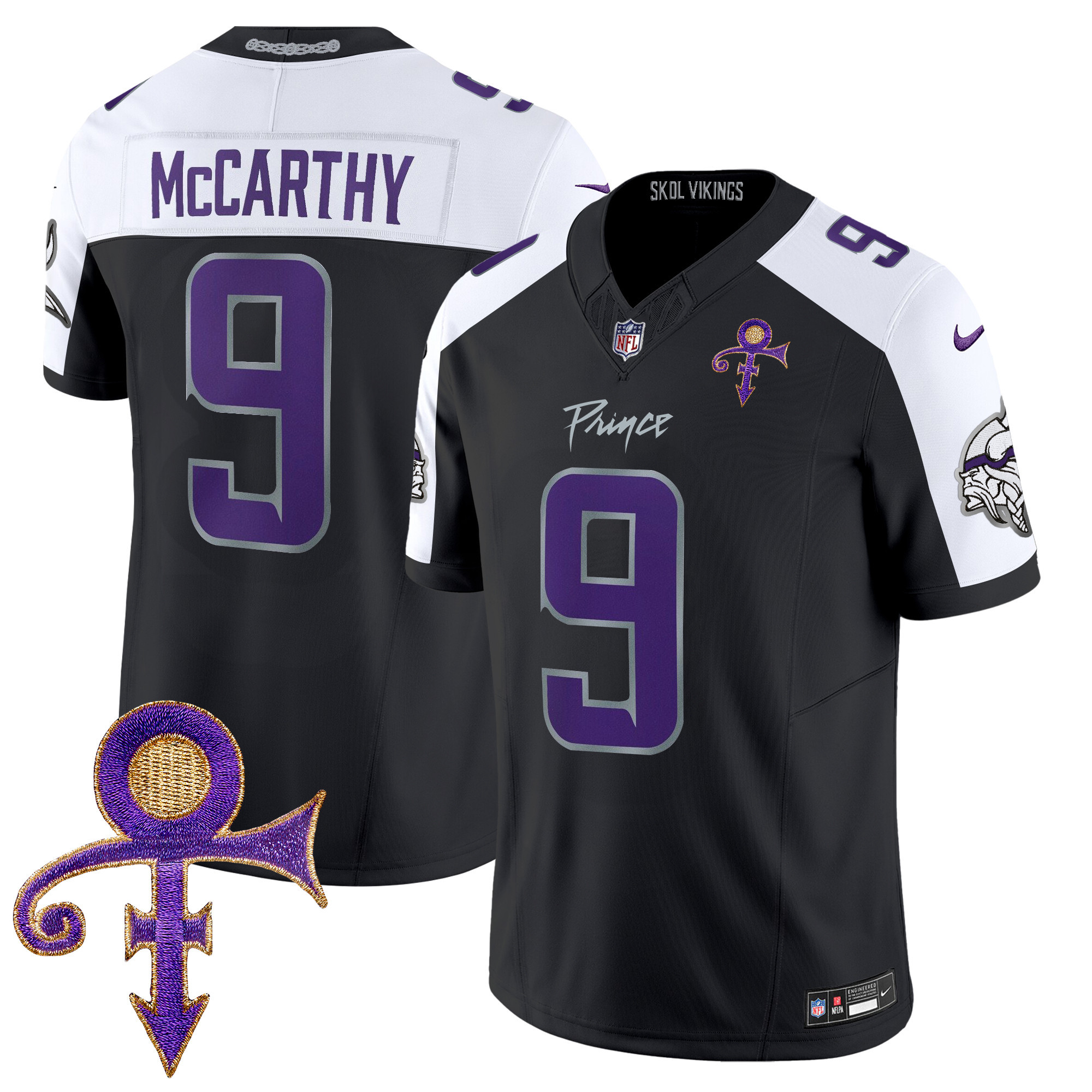 J.J. McCarthy Men's Minnesota Vikings 2024 Prince Vapor Limited Black Alternate Jersey - All Stitched