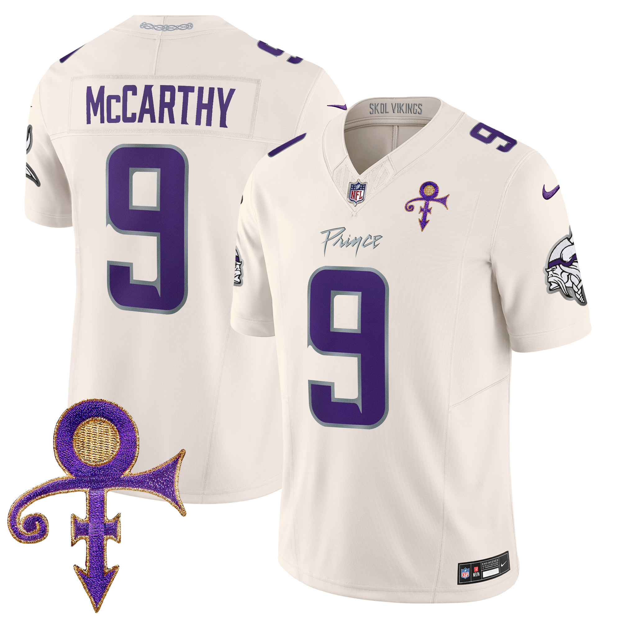 J.J. McCarthy Men's Minnesota Vikings 2024 Prince Vapor Limited Cream Jersey - All Stitched
