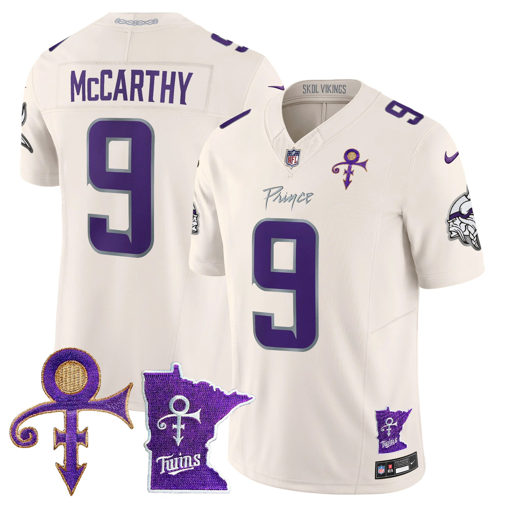 J.J. McCarthy Men's Minnesota Vikings 2024 Prince Vapor Limited Cream Jersey - All Stitched