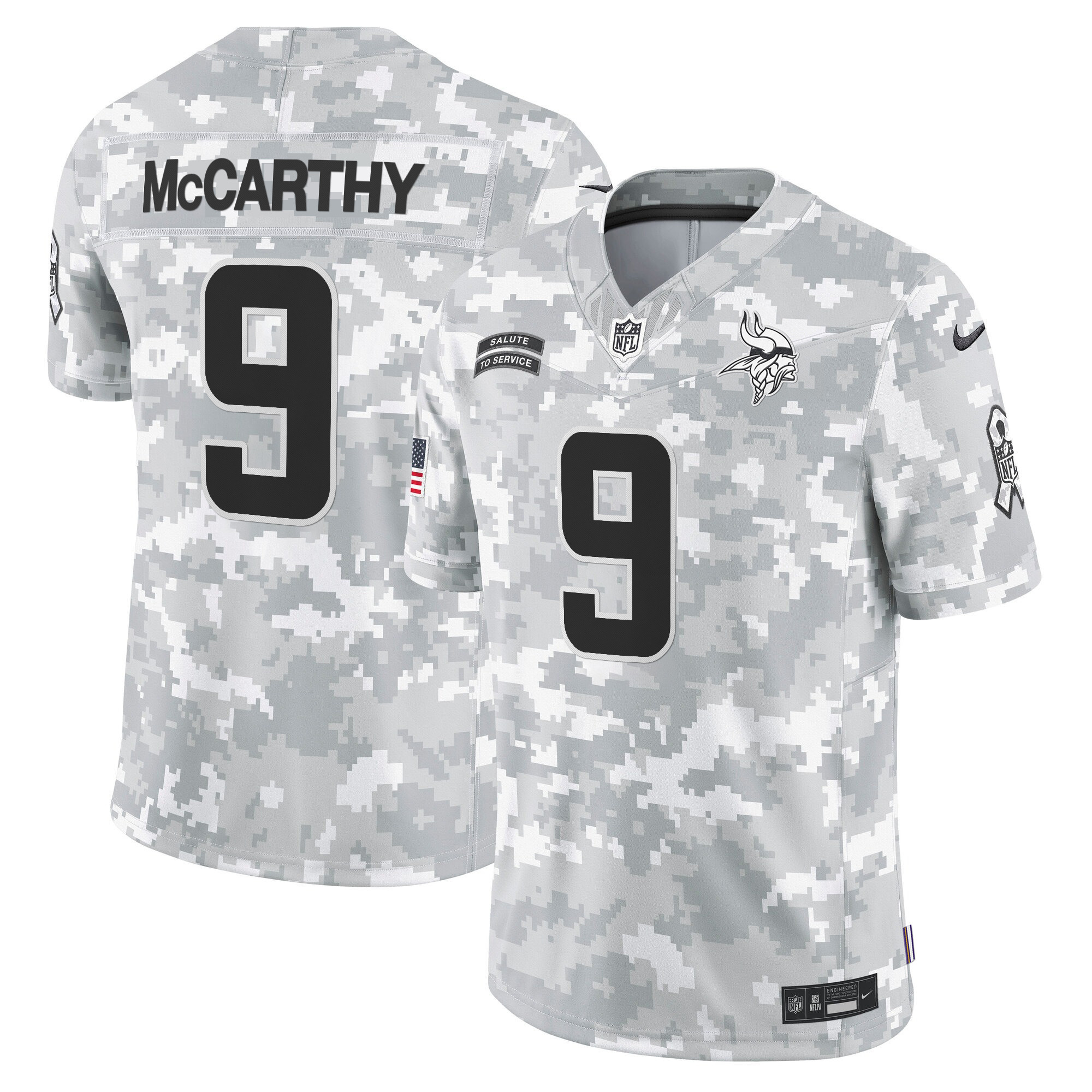 J.J. McCarthy Men's Minnesota Vikings 2024 Salute to Service Vapor Limited Arctic Camo Jersey - All Stitched