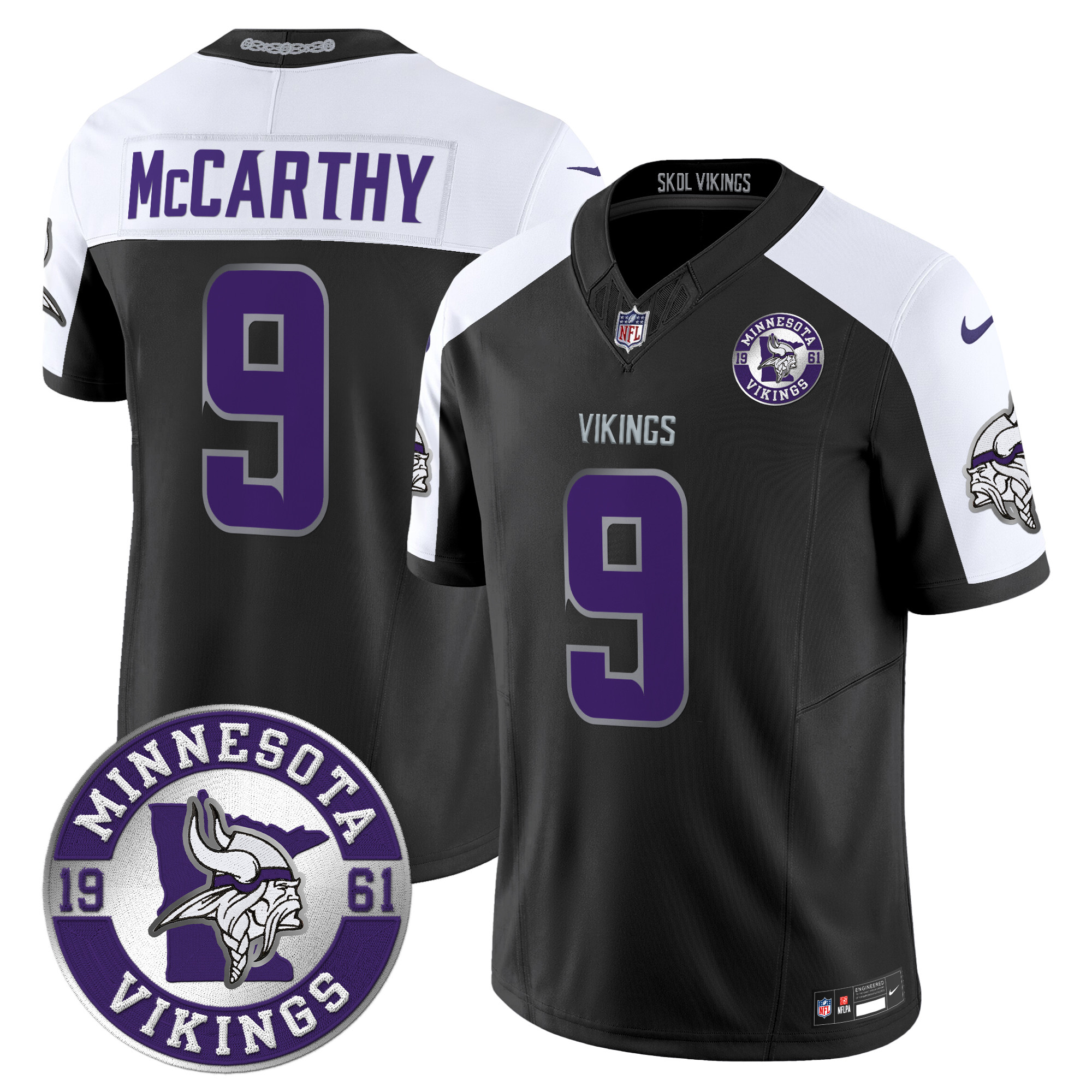 J.J. McCarthy Men's Minnesota Vikings 2024 Vapor Limited Black Alternate Jersey - All Stitched