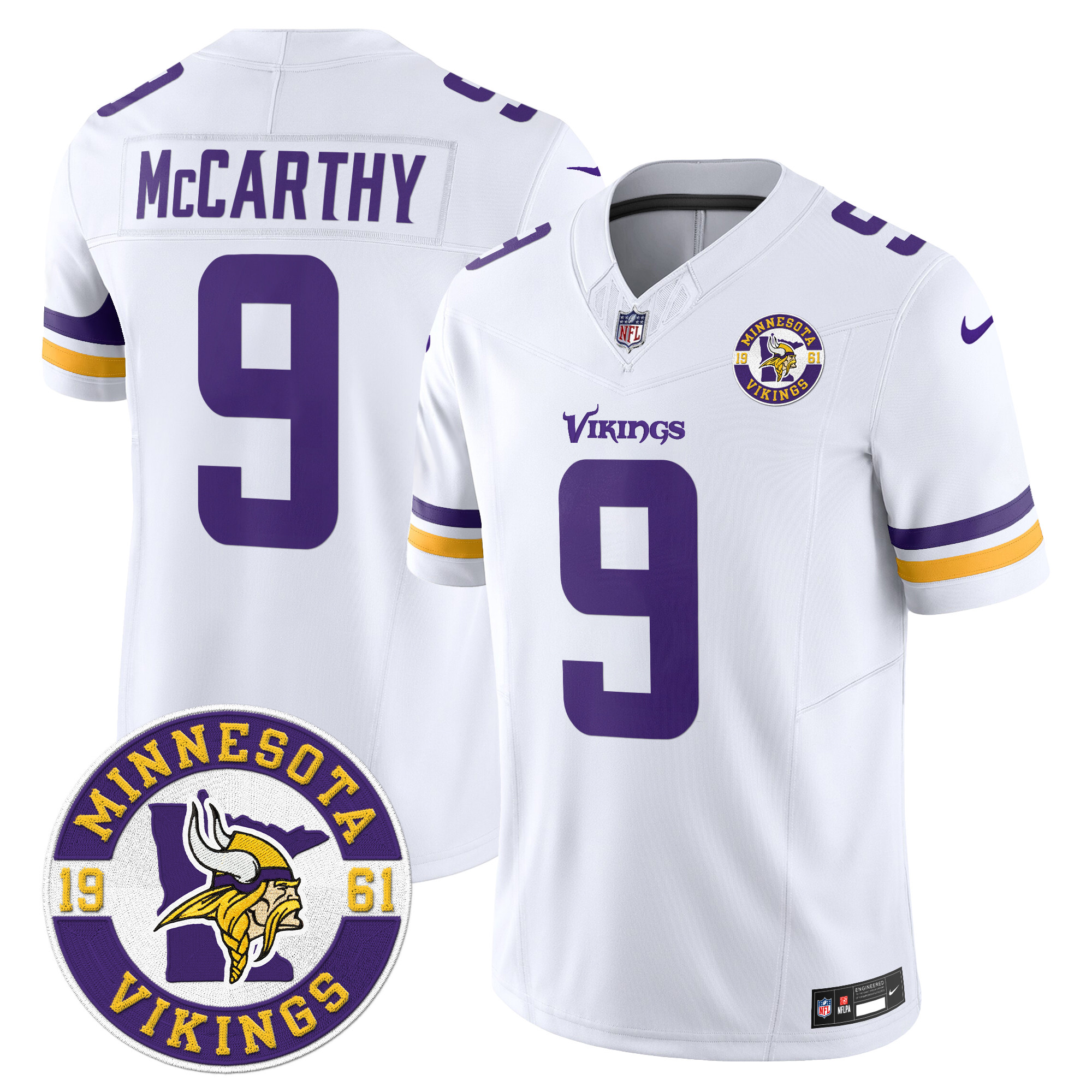 J.J. McCarthy Men's Minnesota Vikings 2024 Vapor Limited White Jersey - All Stitched
