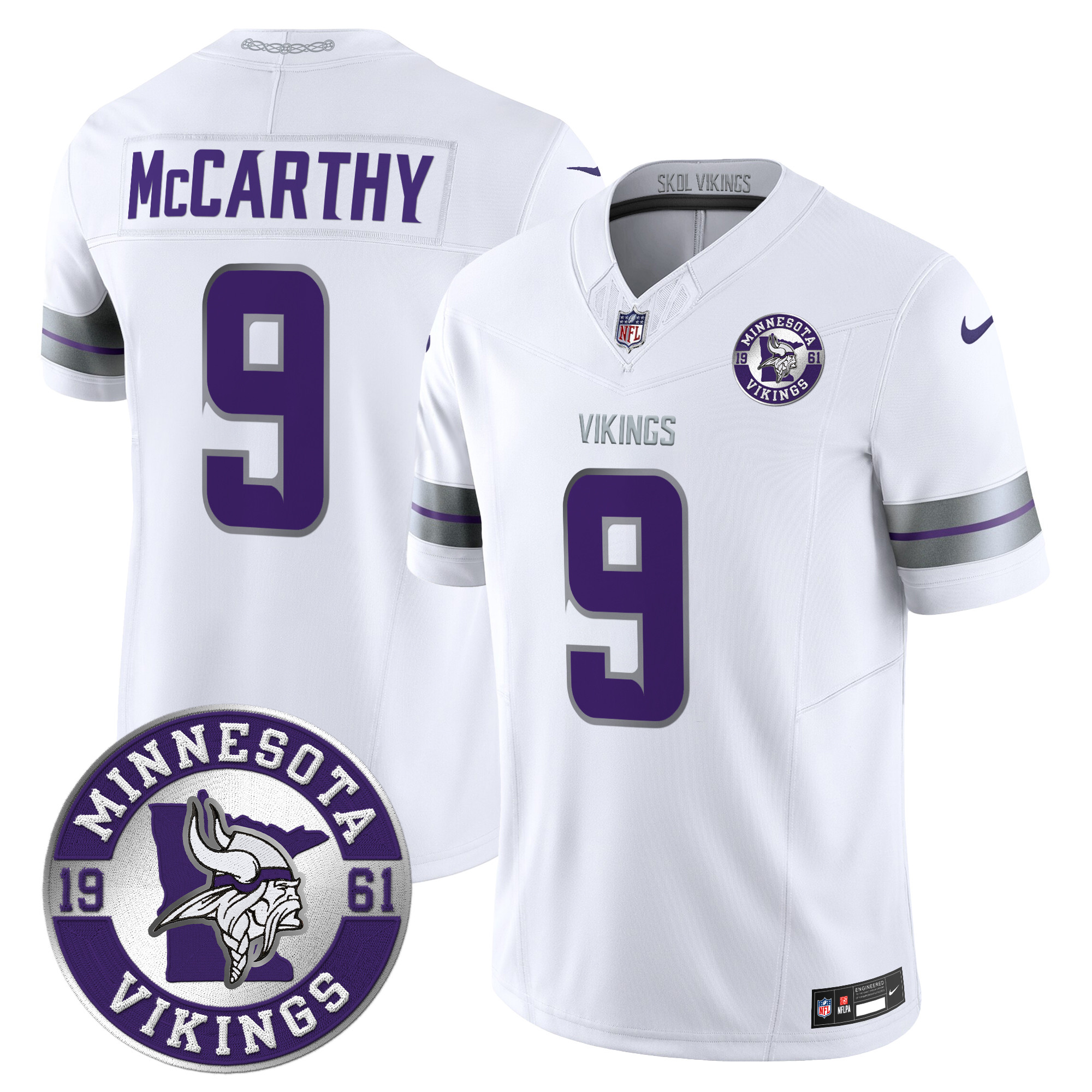 J.J. McCarthy Men's Minnesota Vikings 2024 Vapor Limited White Jersey - All Stitched