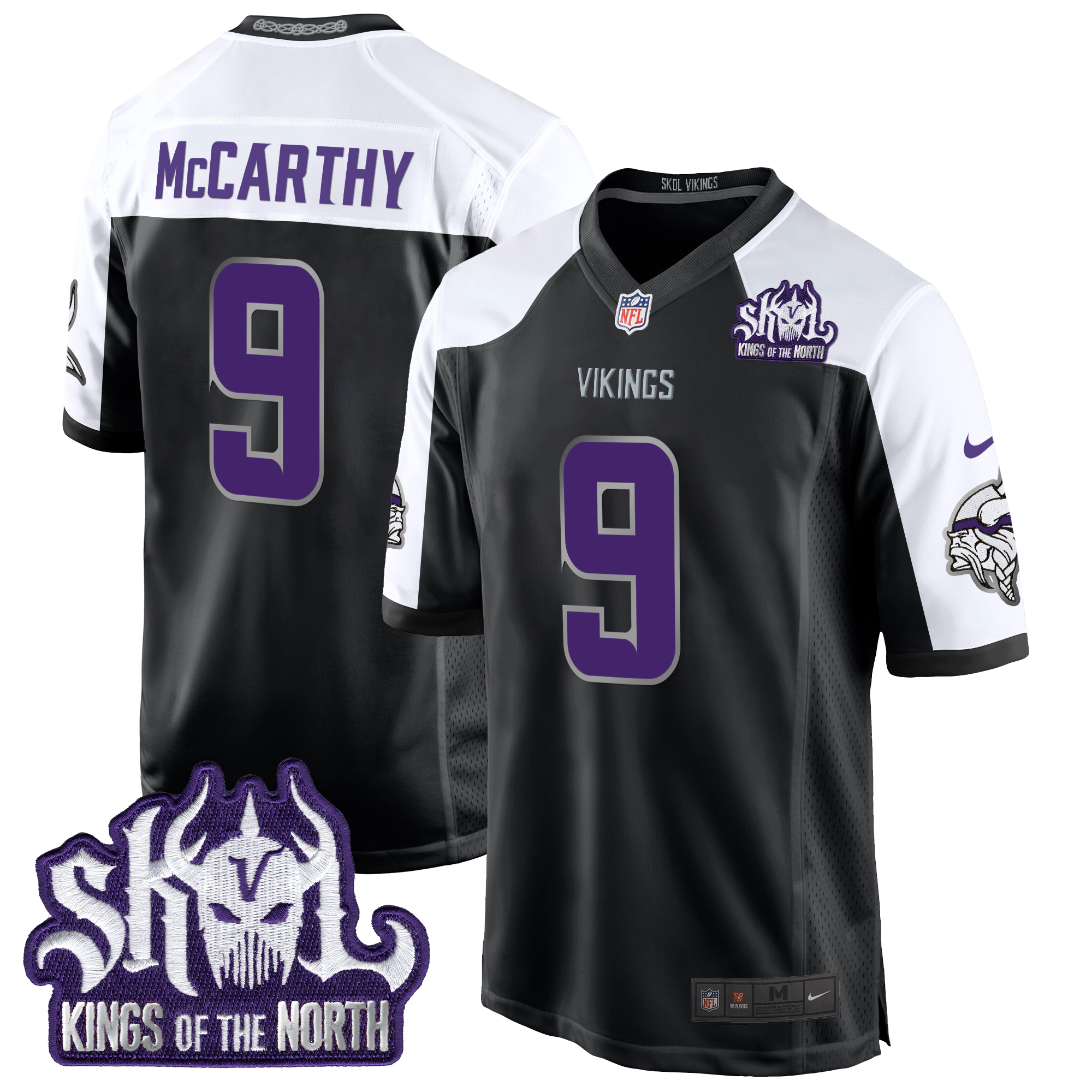 J.J. McCarthy Men's Minnesota Vikings 2024 Winter Warrior Skol Patch Game Black Alternate Jersey - All Stitched